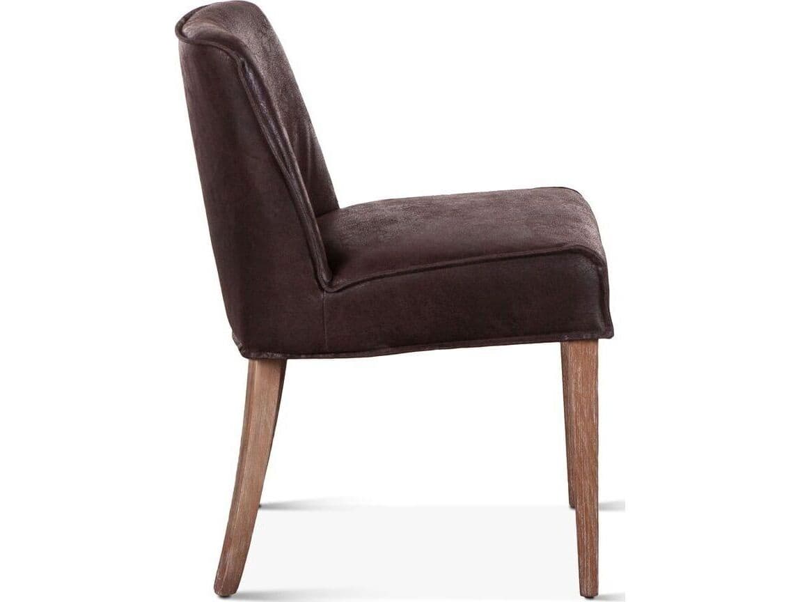 World Interiors Avery Oak Wood Brown Leather Armless Dining Chair