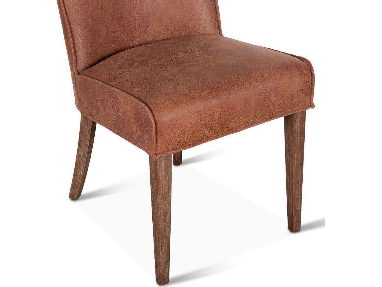 World Interiors Avery Oak Wood Brown Leather Armless Dining Chair