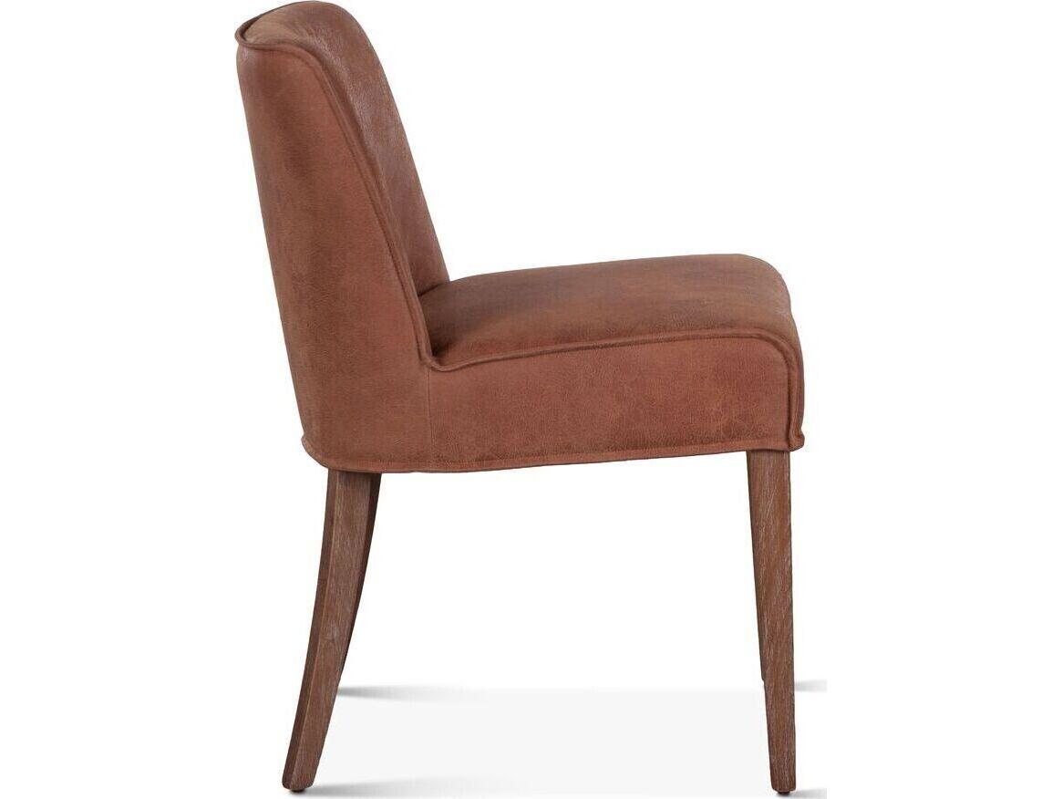 World Interiors Avery Oak Wood Brown Leather Armless Dining Chair