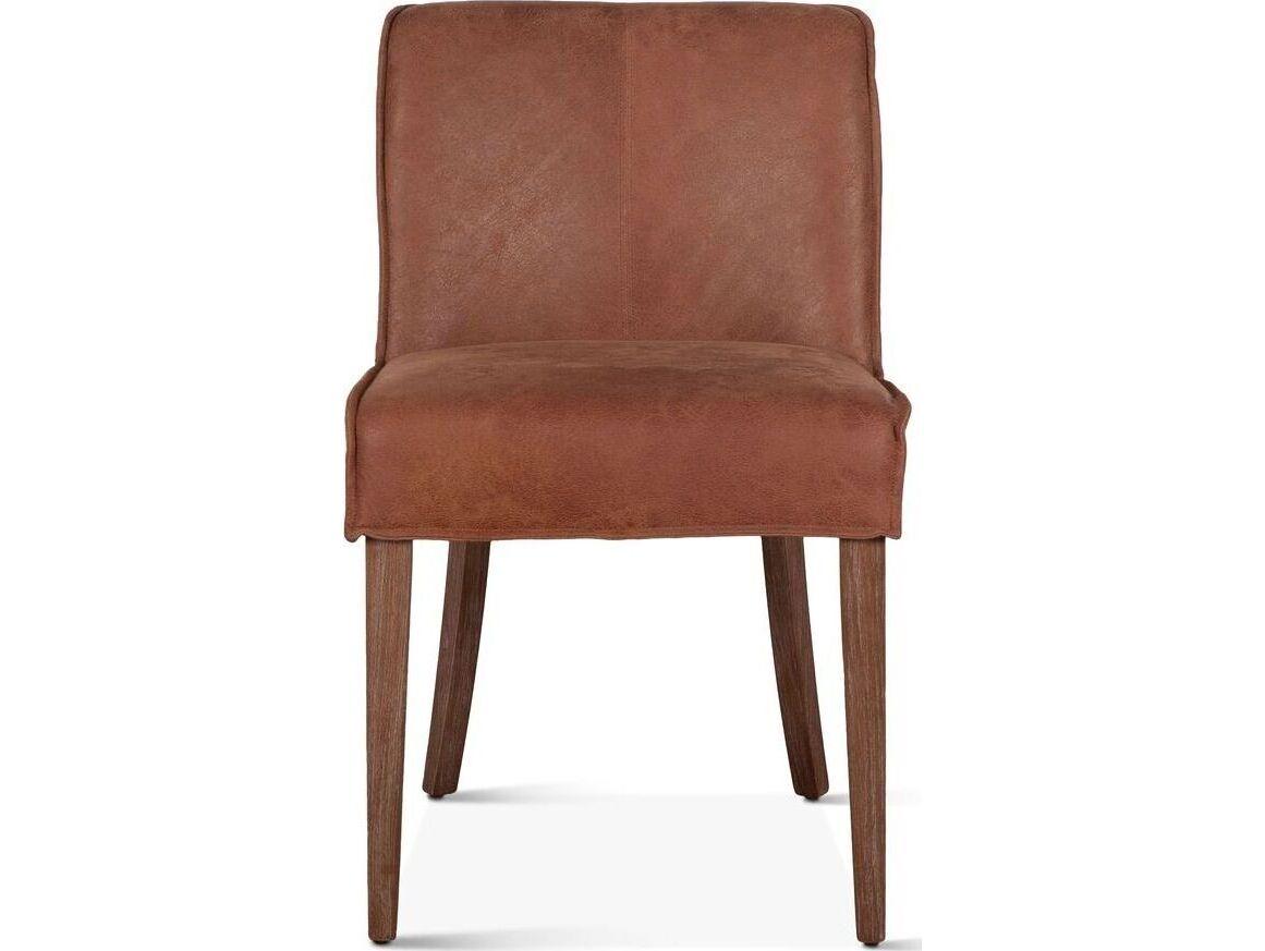World Interiors Avery Oak Wood Brown Leather Armless Dining Chair