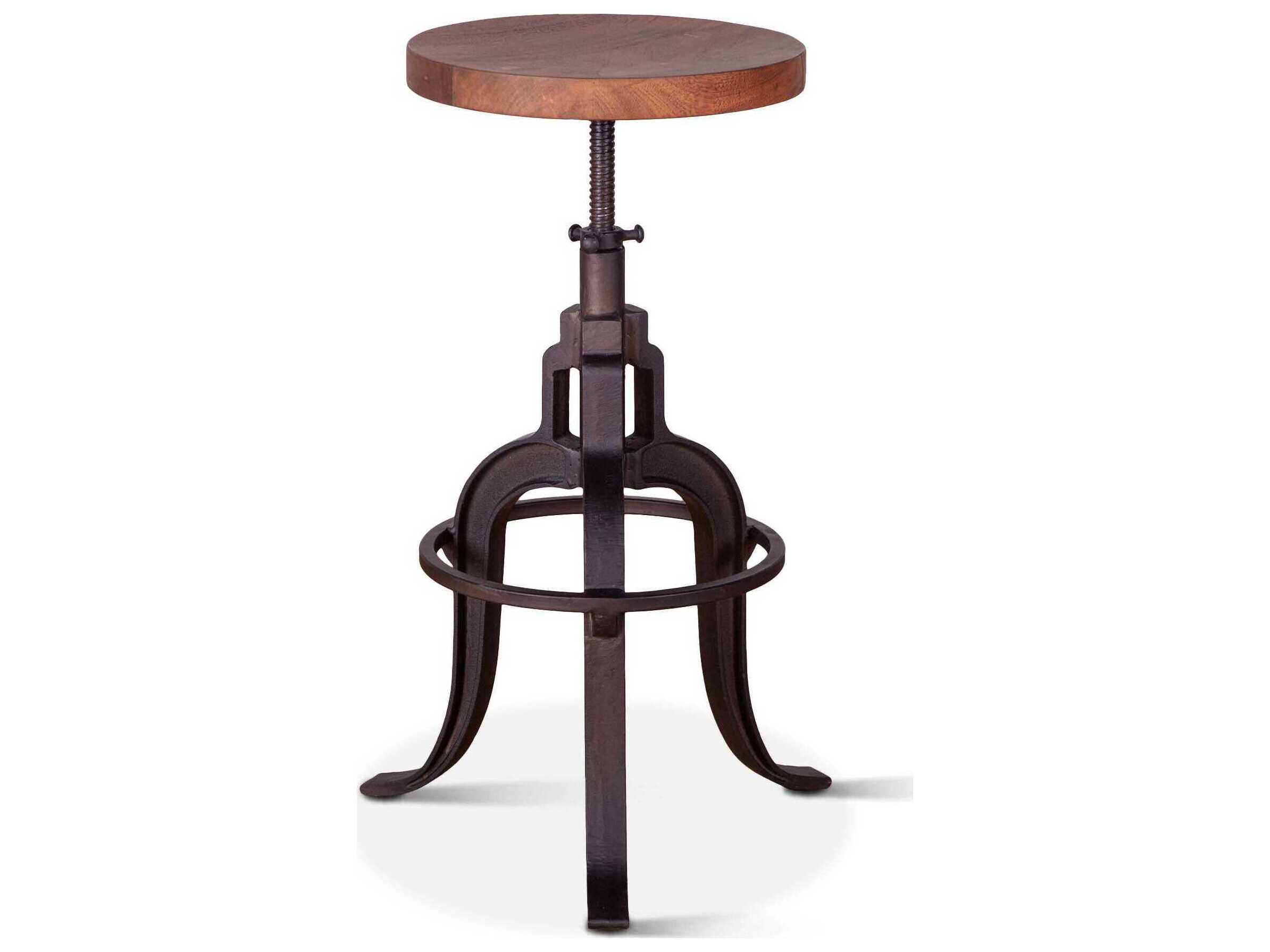 World Interiors Blayne Adjustable Acacia Wood Bar Stool Counter Raw Walnut Matte Black