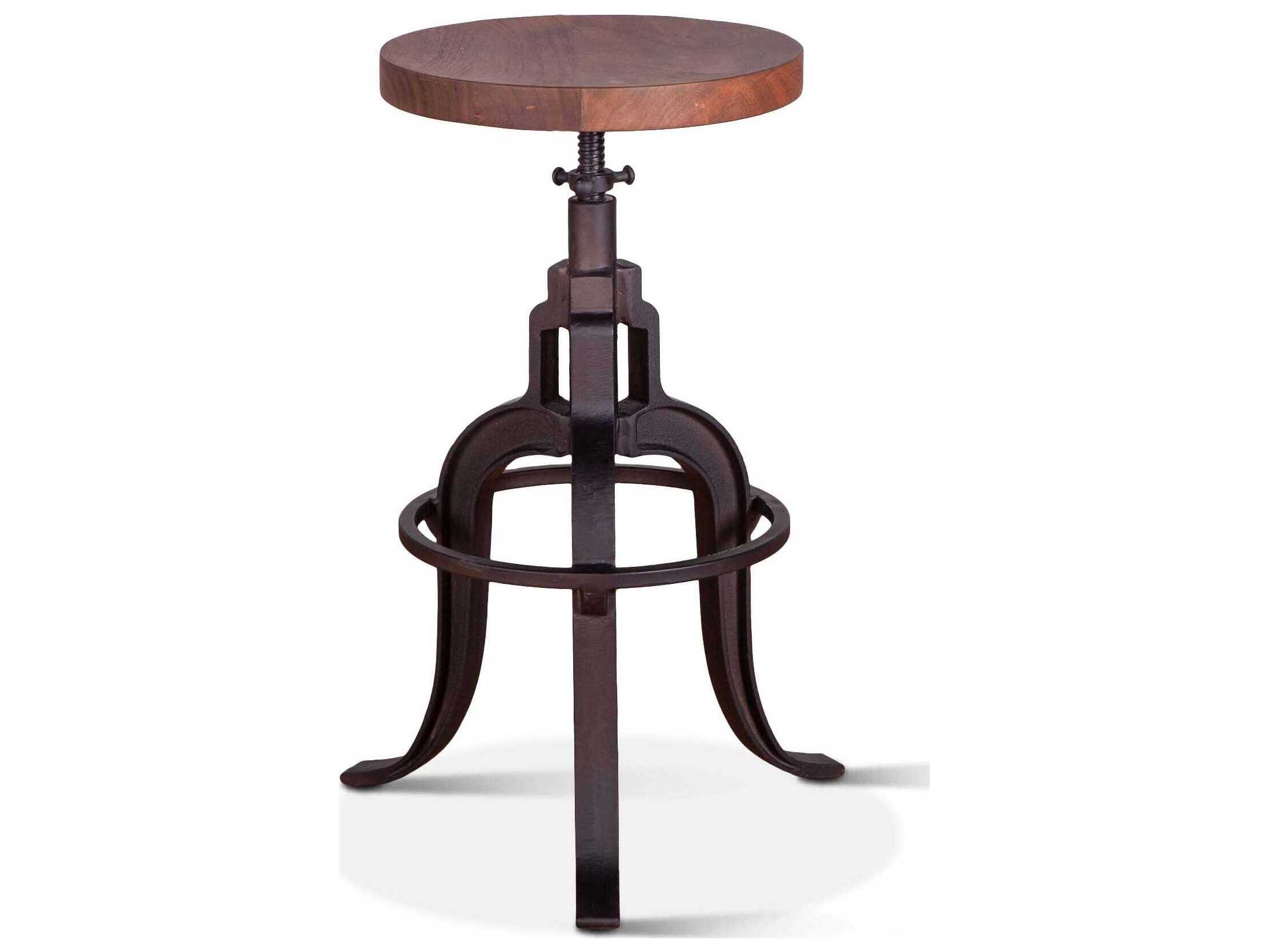 World Interiors Blayne Adjustable Acacia Wood Bar Stool Counter Raw Walnut Matte Black