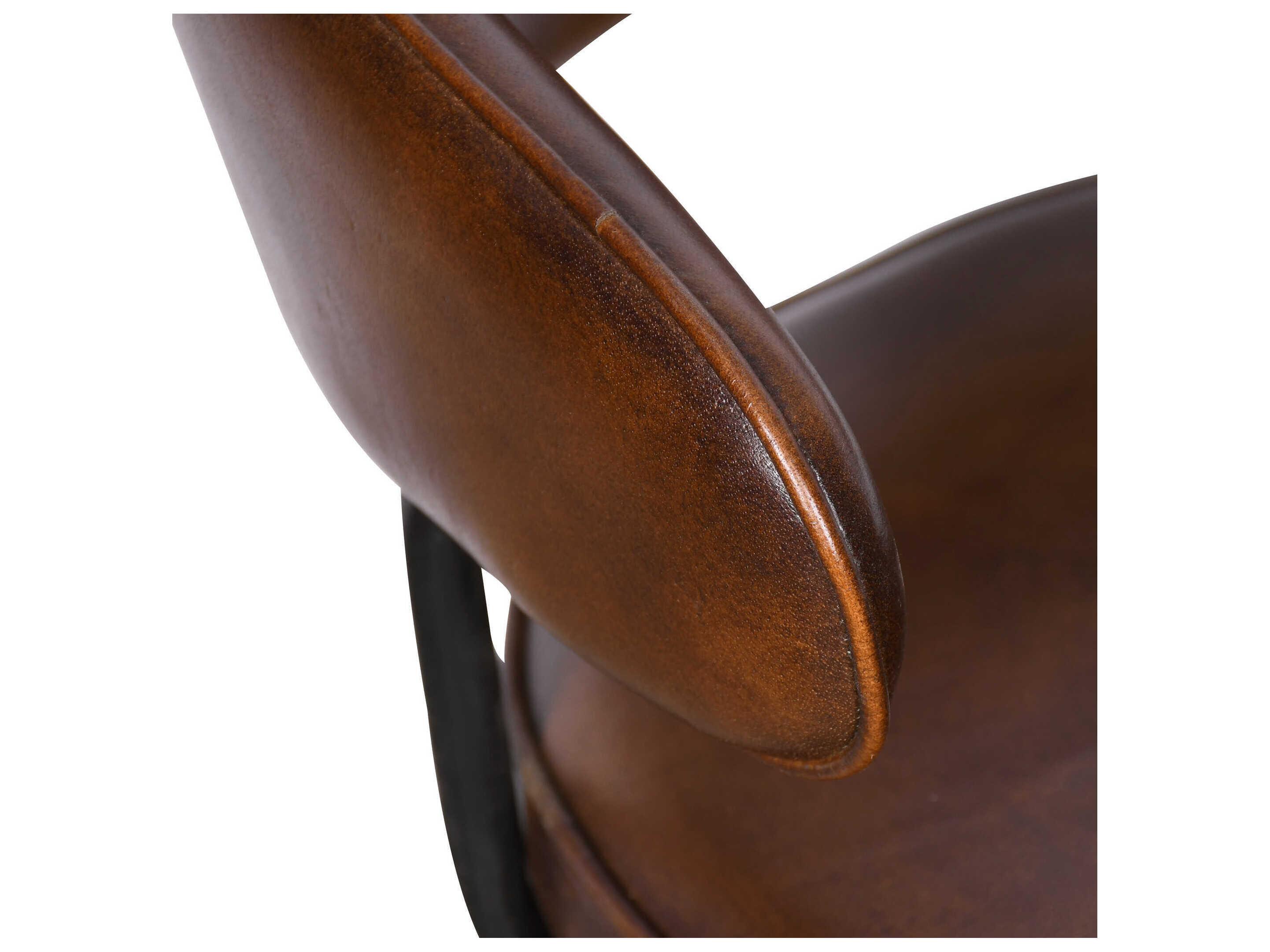 World Interiors Brisbane Brown Leather Arm Dining Chair