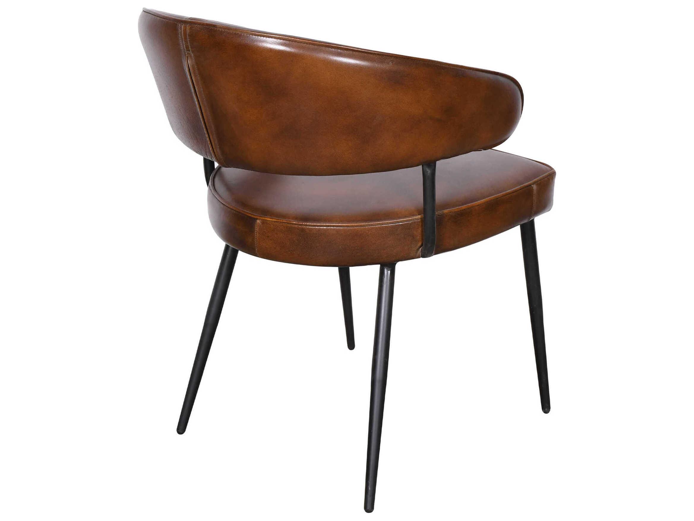World Interiors Brisbane Brown Leather Arm Dining Chair
