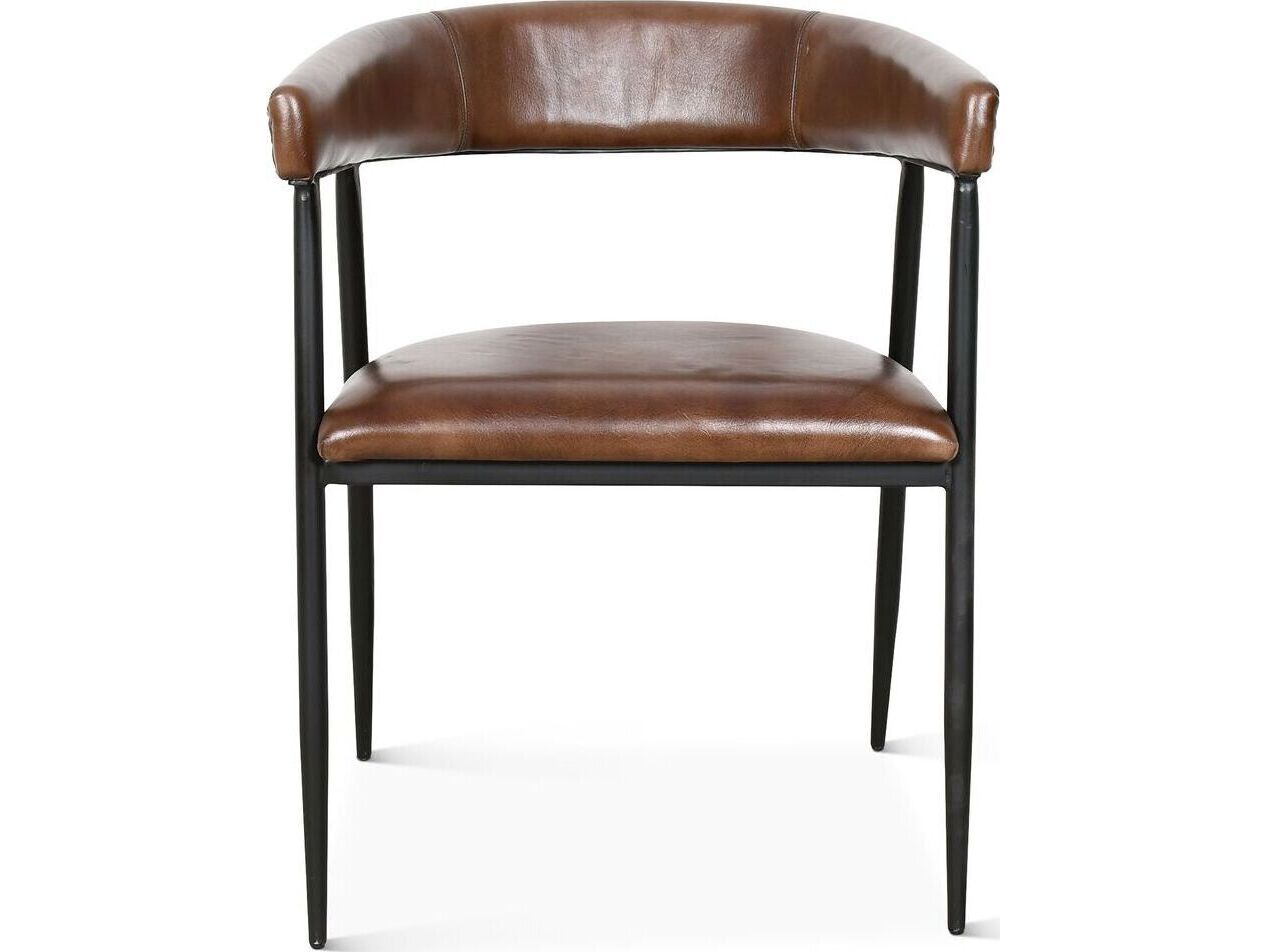 World Interiors Brisbane Brown Leather Arm Dining Chair