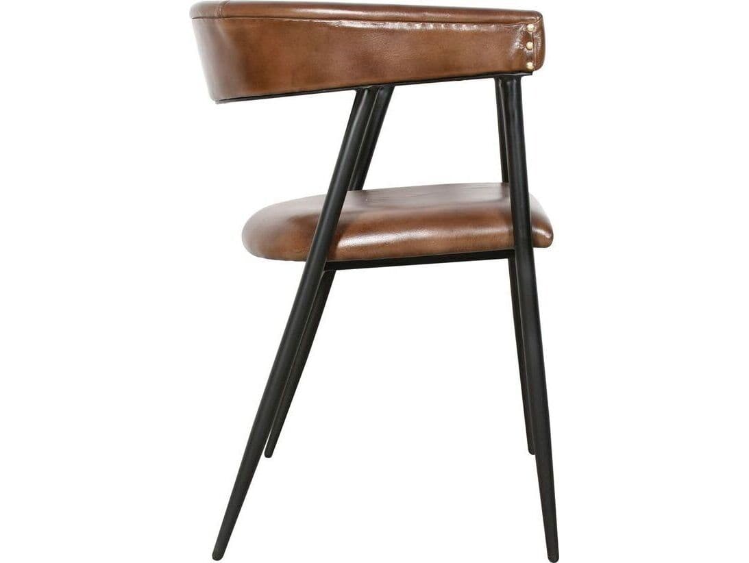 World Interiors Brisbane Brown Leather Arm Dining Chair