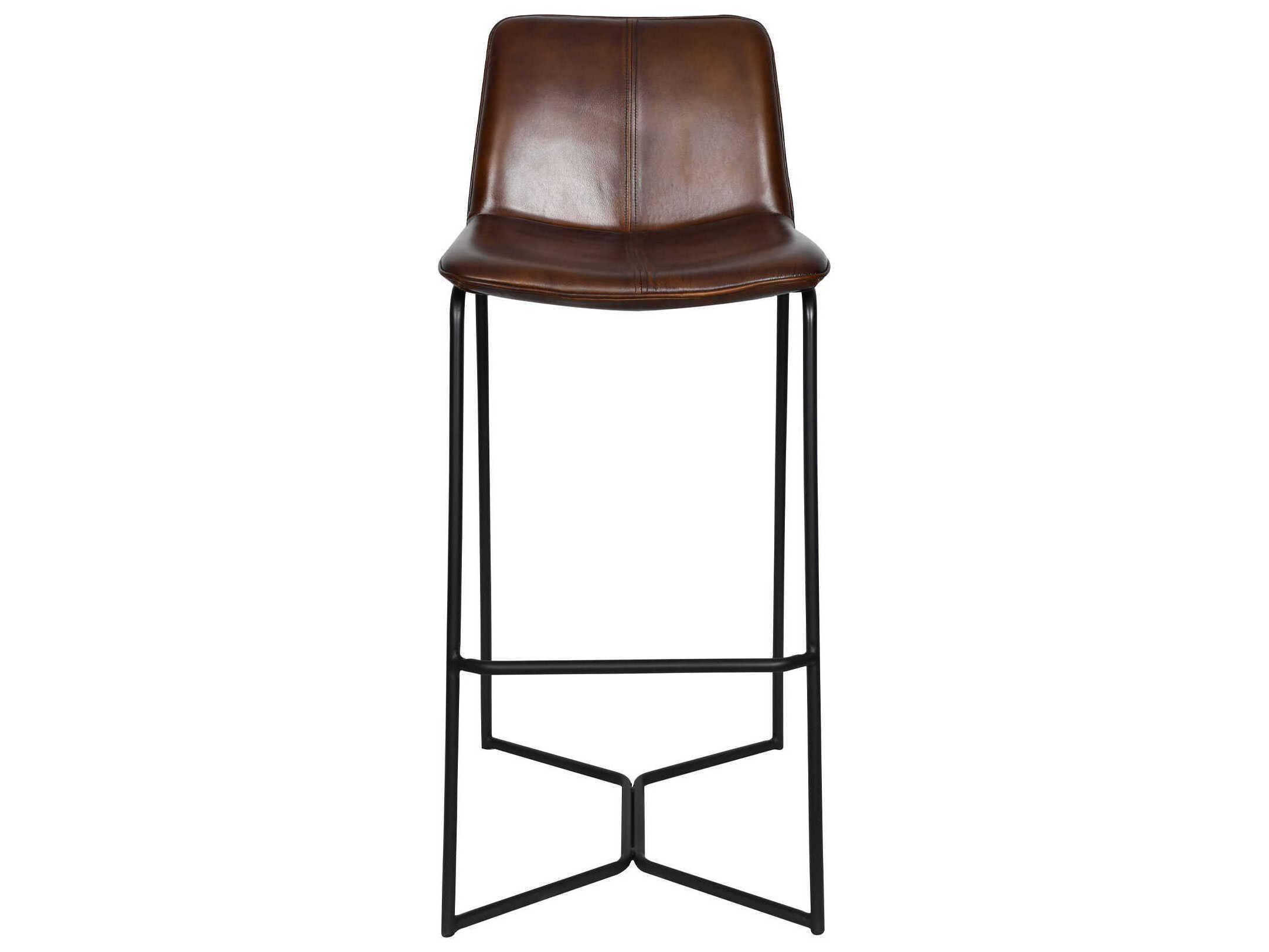 World Interiors Brisben Leather Black Powder Coat Chesnut Bar Stool