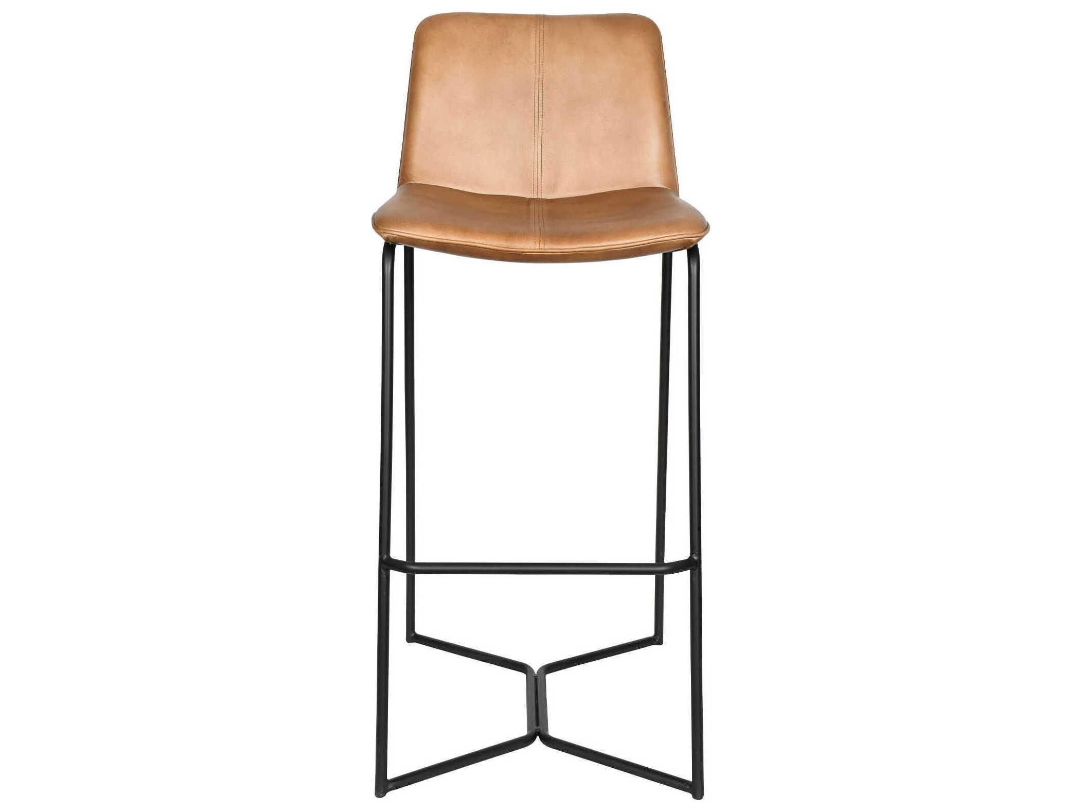 World Interiors Brisben Leather Black Powder Coat Taupe Bar Stool