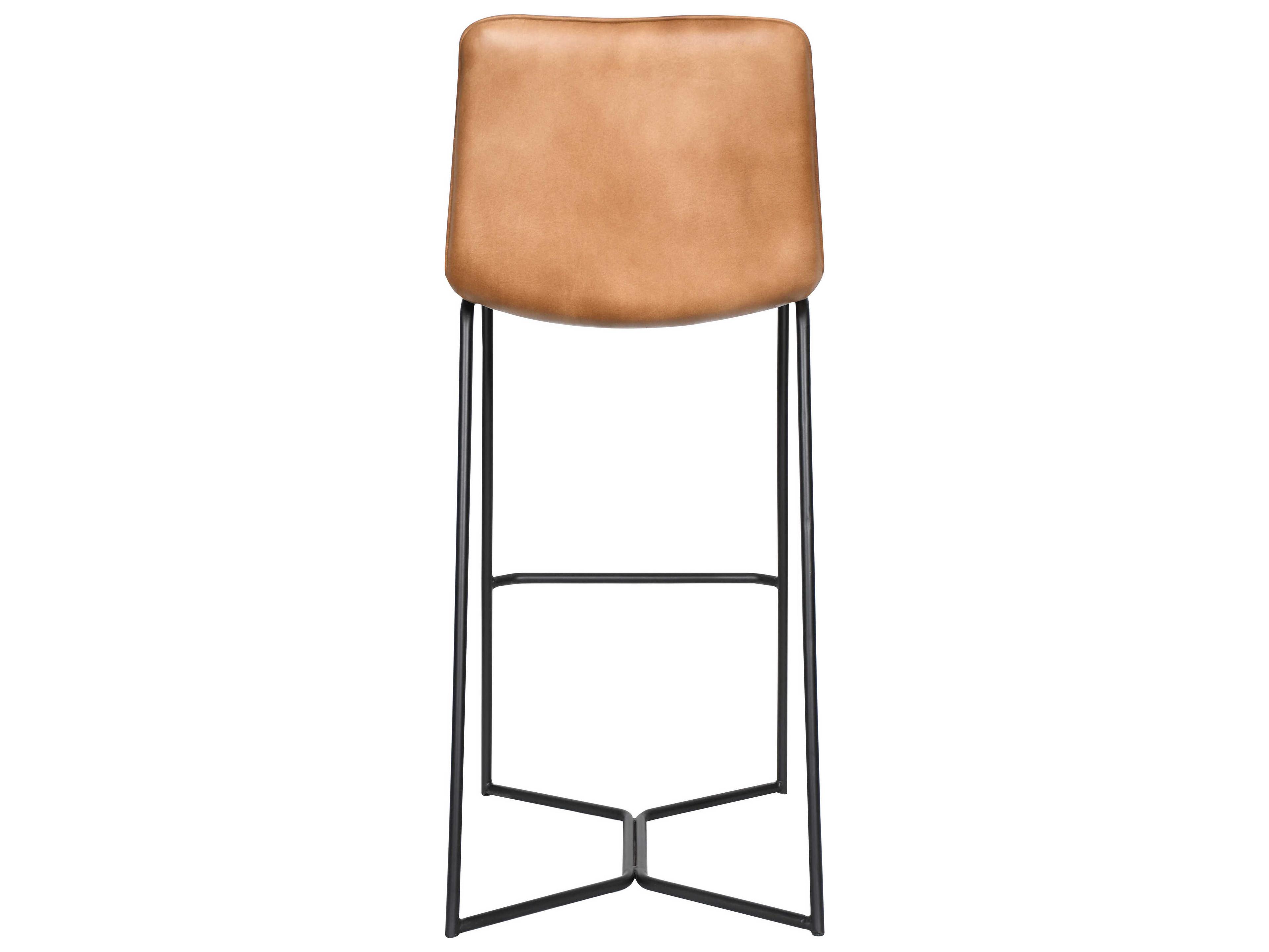 World Interiors Brisben Leather Black Powder Coat Taupe Bar Stool