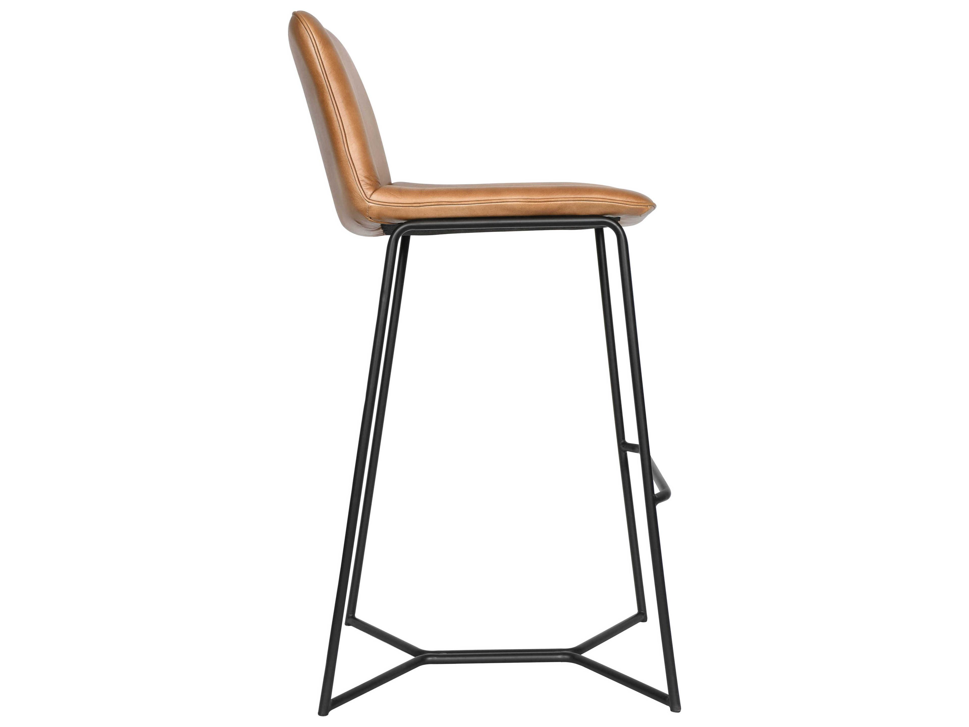 World Interiors Brisben Leather Black Powder Coat Taupe Bar Stool