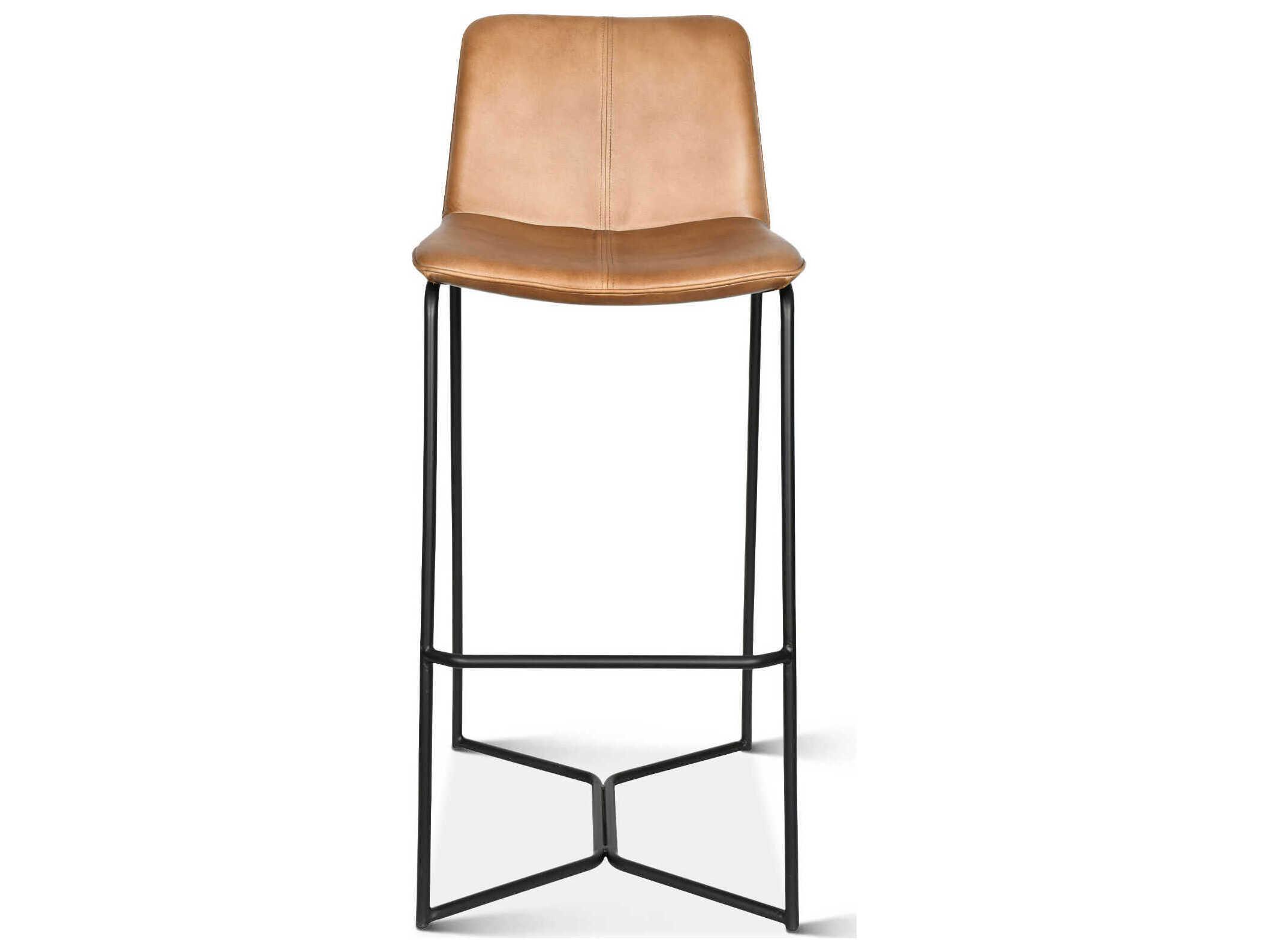 World Interiors Brisben Leather Black Powder Coat Taupe Bar Stool