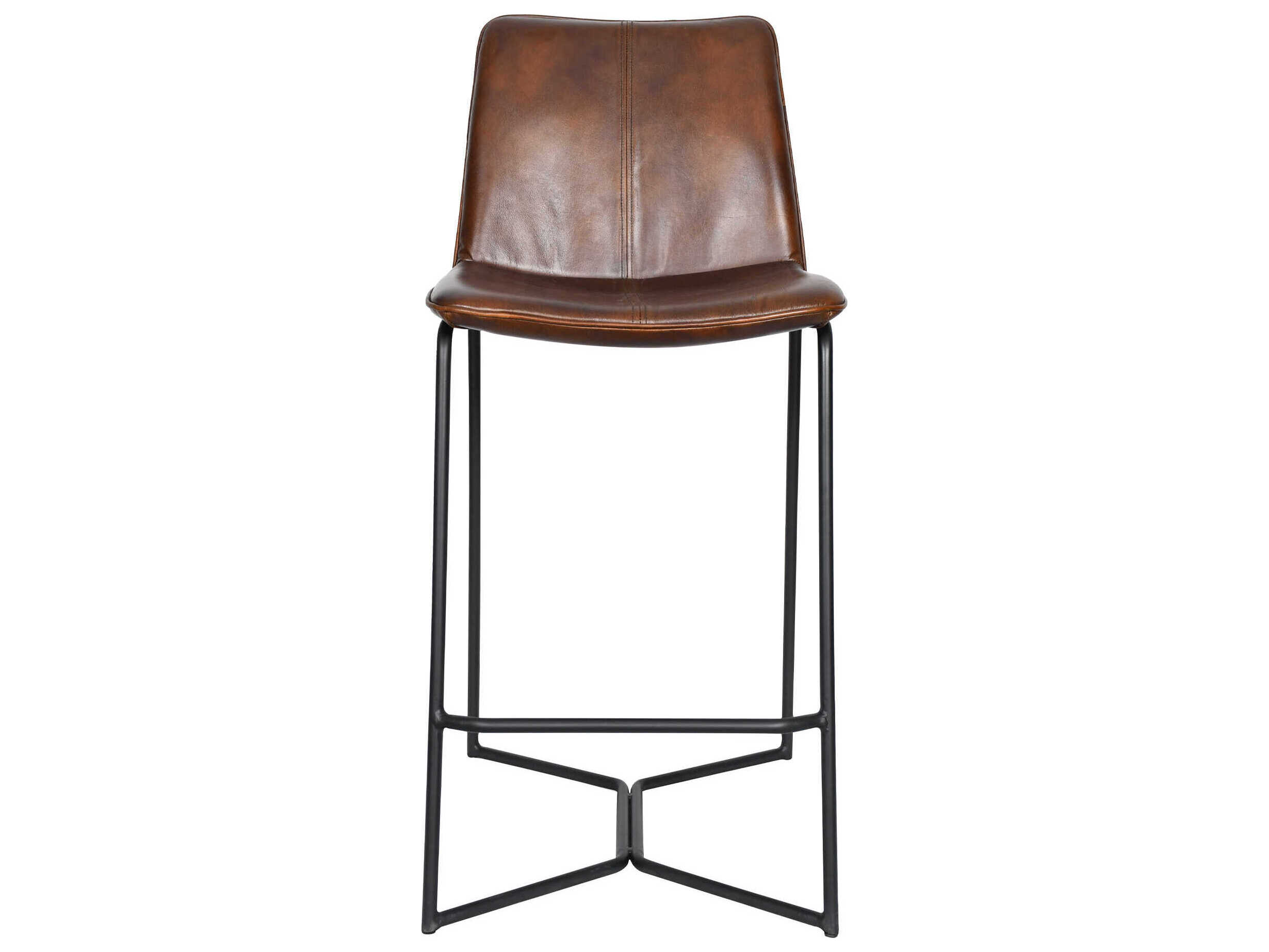 World Interiors Brisben Leather Black Powder Coat Chesnut Counter Stool