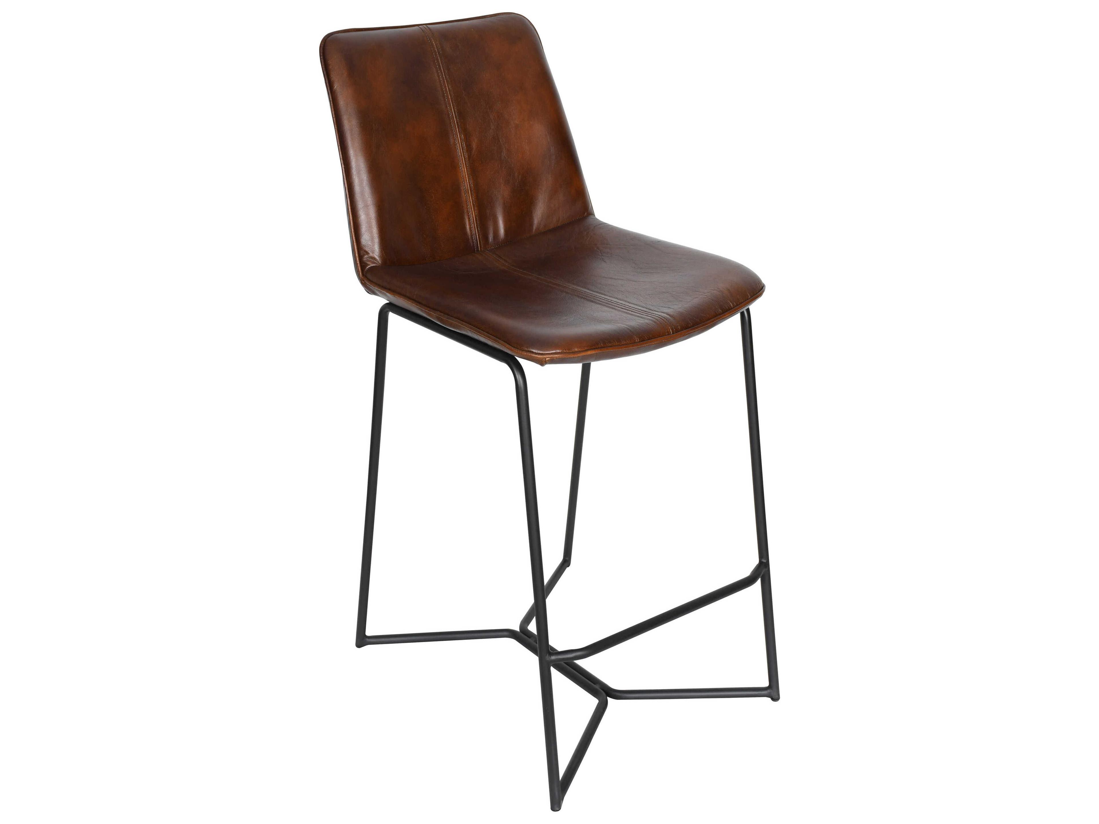 World Interiors Brisben Leather Black Powder Coat Chesnut Counter Stool