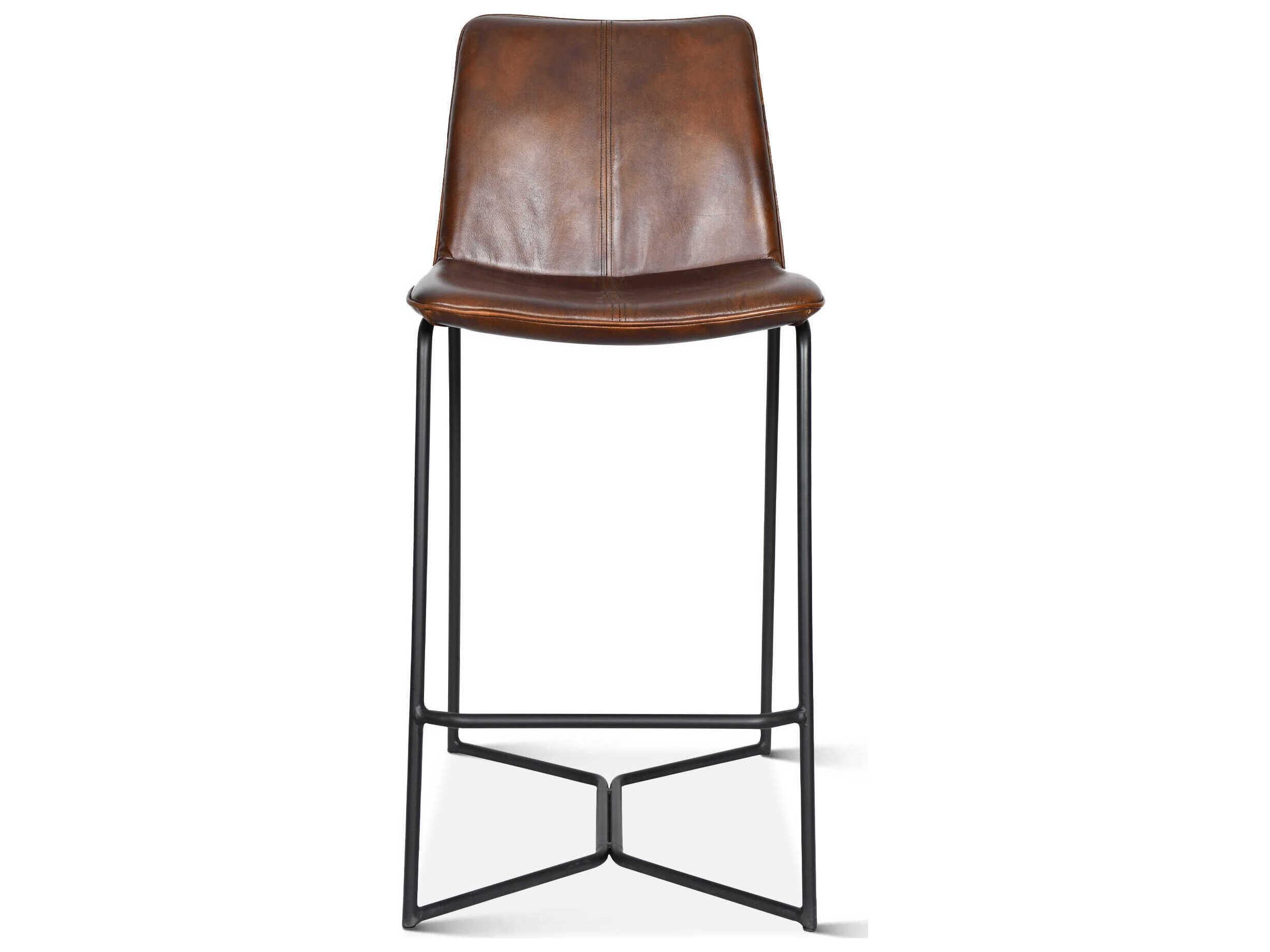 World Interiors Brisben Leather Black Powder Coat Chesnut Counter Stool