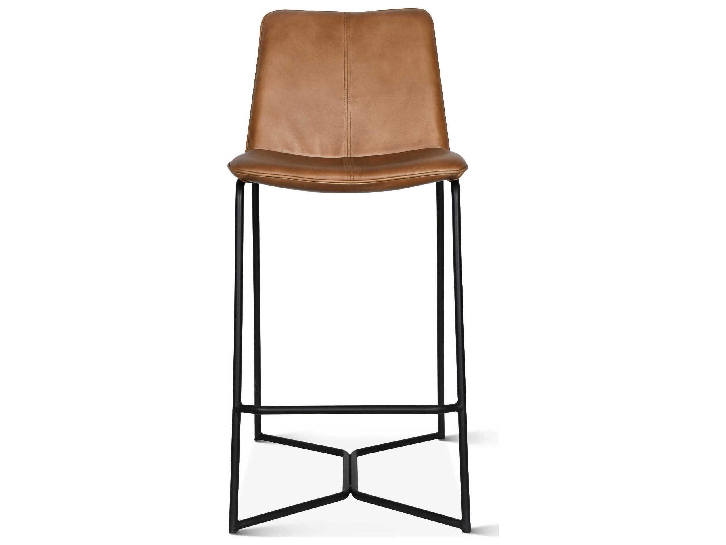 World Interiors Brisben Leather Black Powder Coat Taupe Counter Stool
