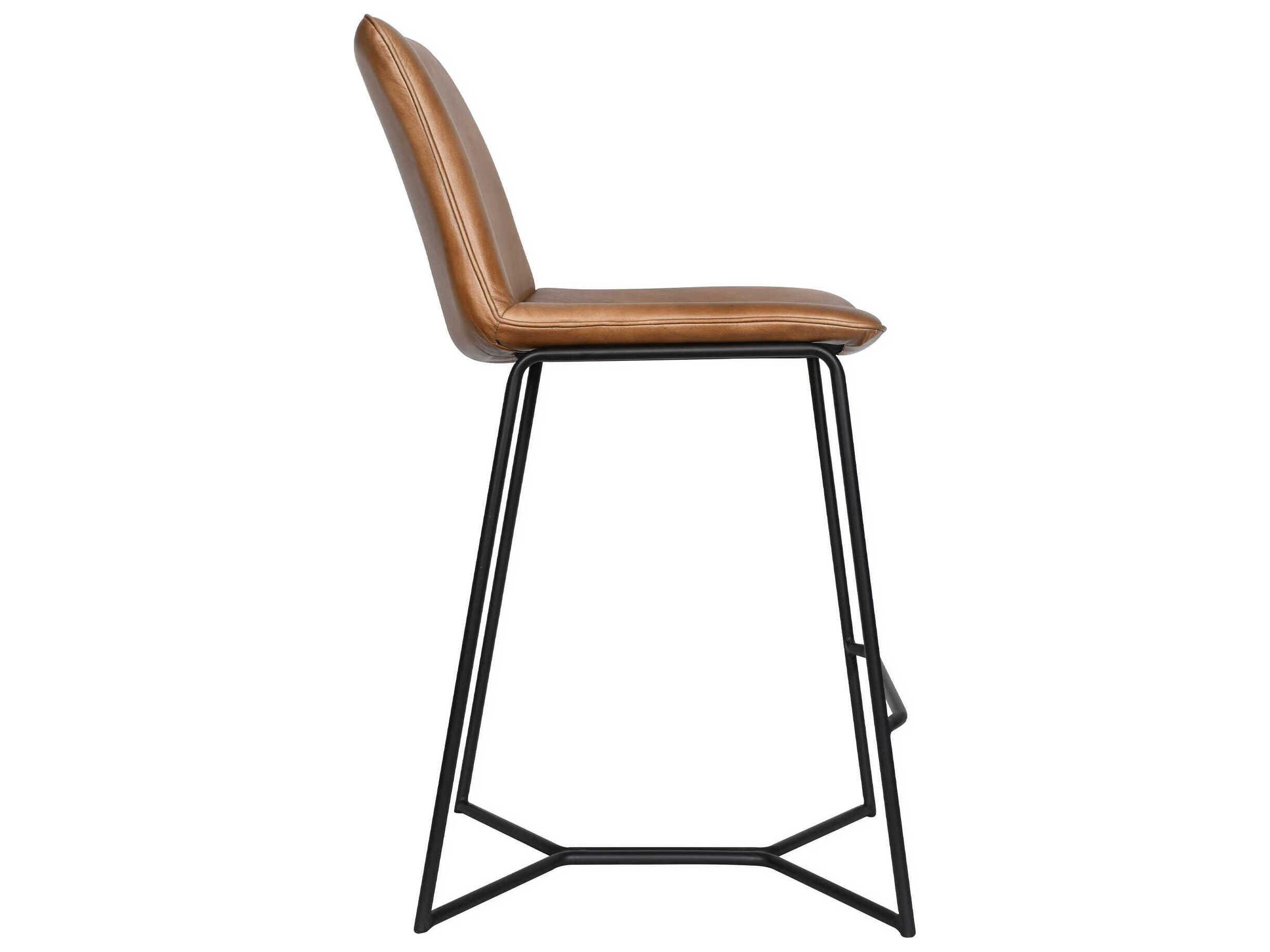 World Interiors Brisben Leather Black Powder Coat Taupe Counter Stool