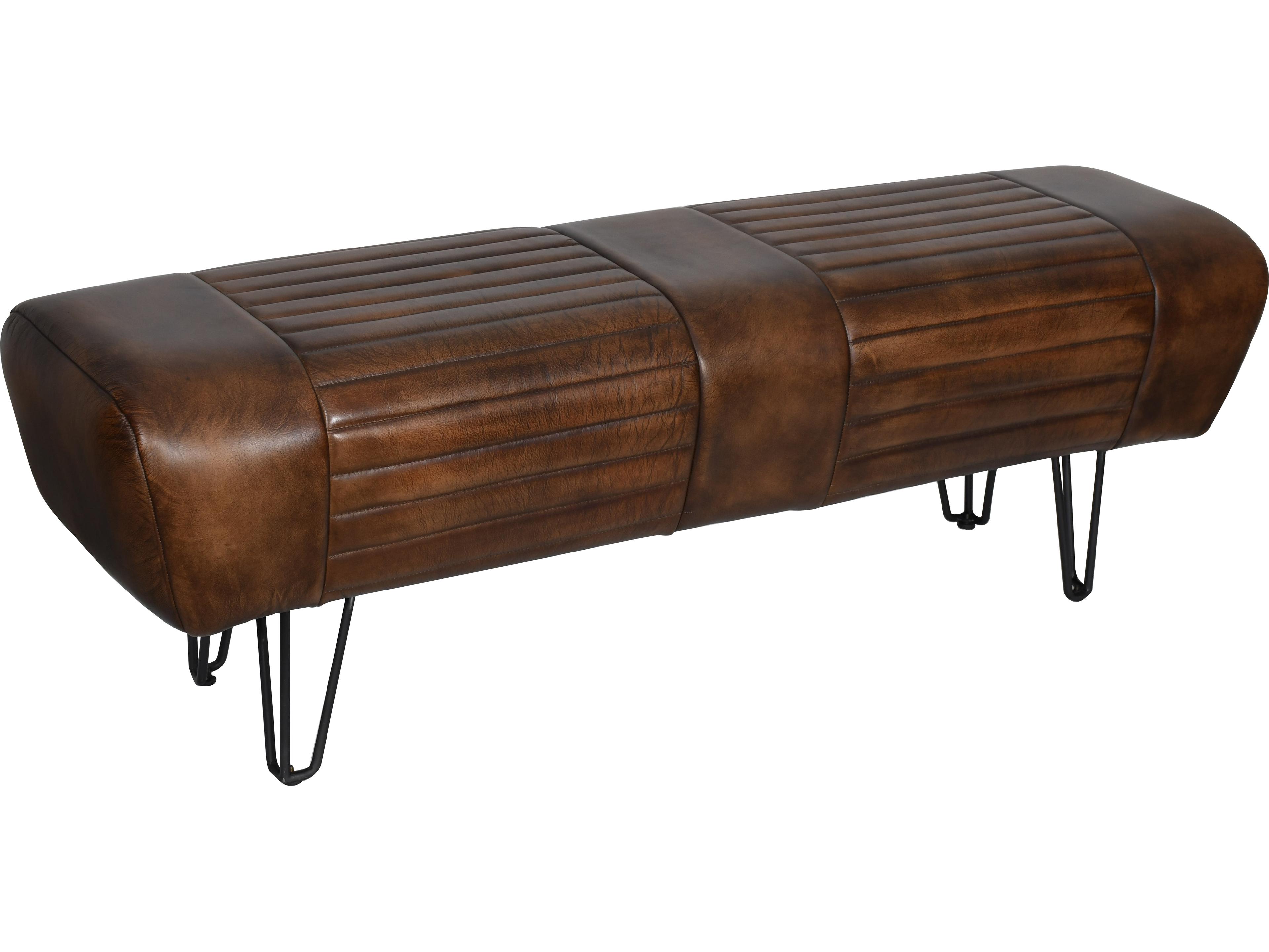 World Interiors Brisbane Hand Washed Brown Leather Accent Bench