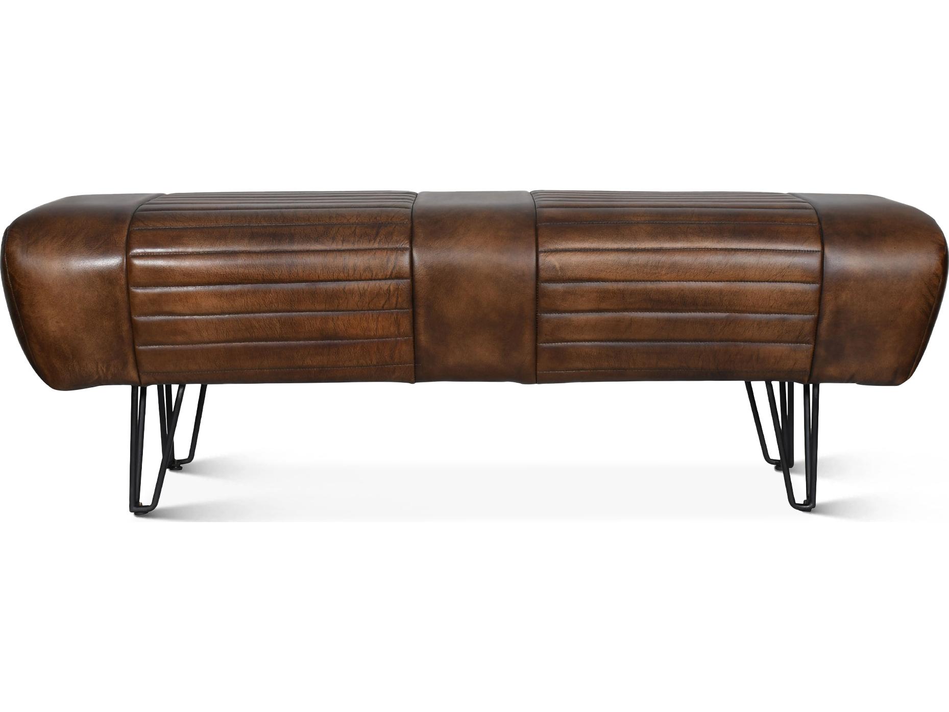 World Interiors Brisbane Hand Washed Brown Leather Accent Bench