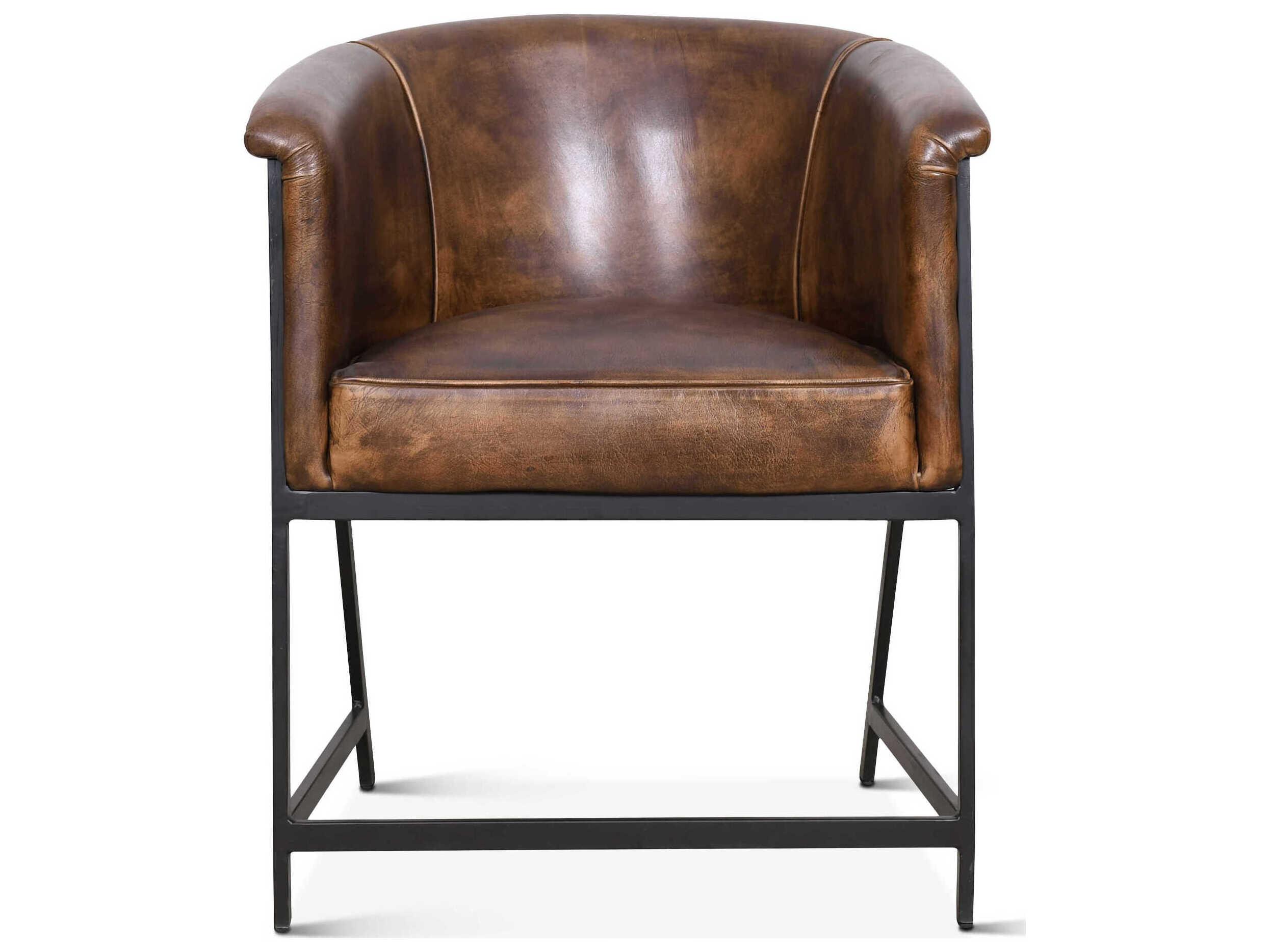 World Interiors Brisbane Brown Leather Arm Dining Chair