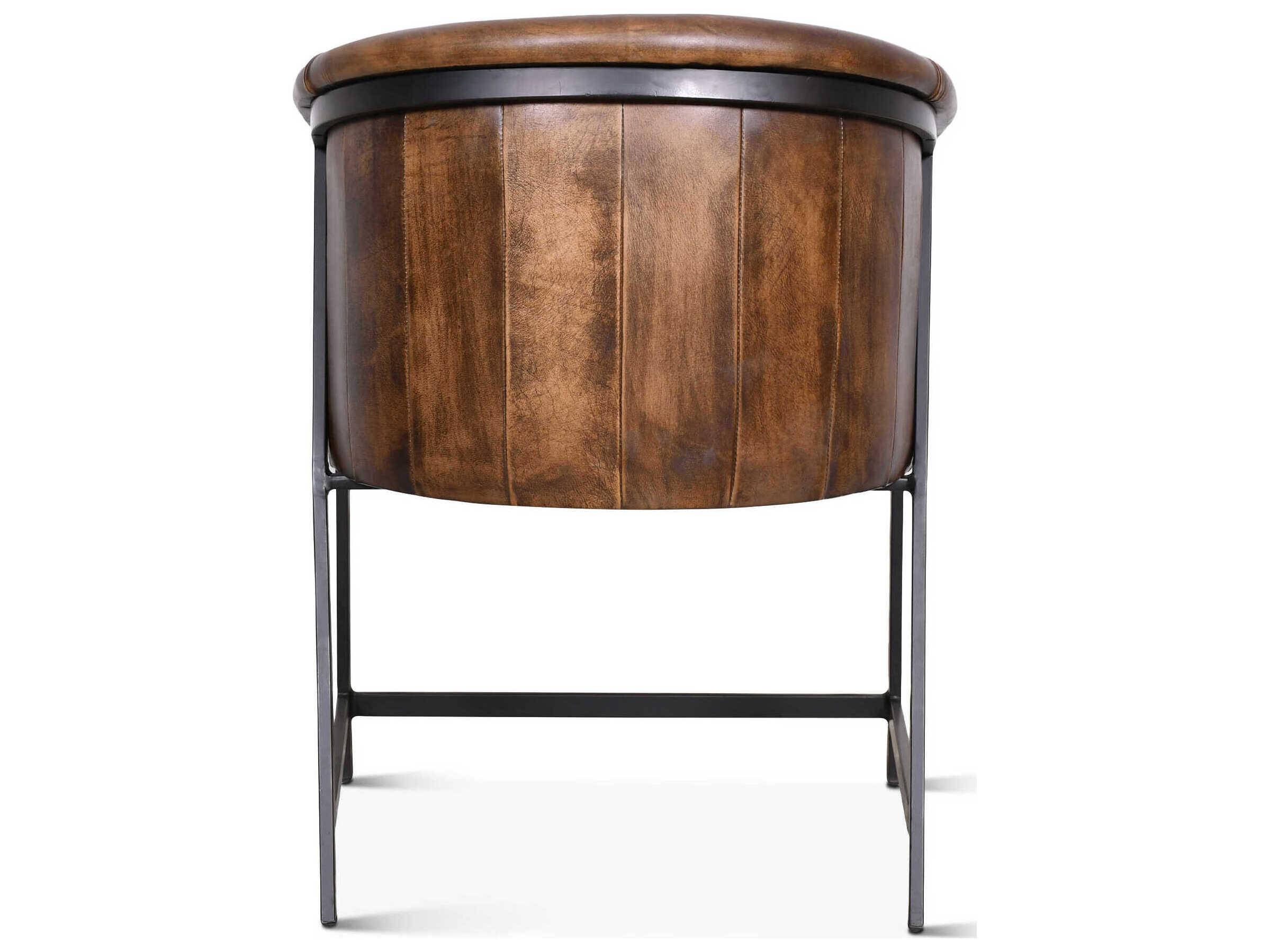 World Interiors Brisbane Brown Leather Arm Dining Chair