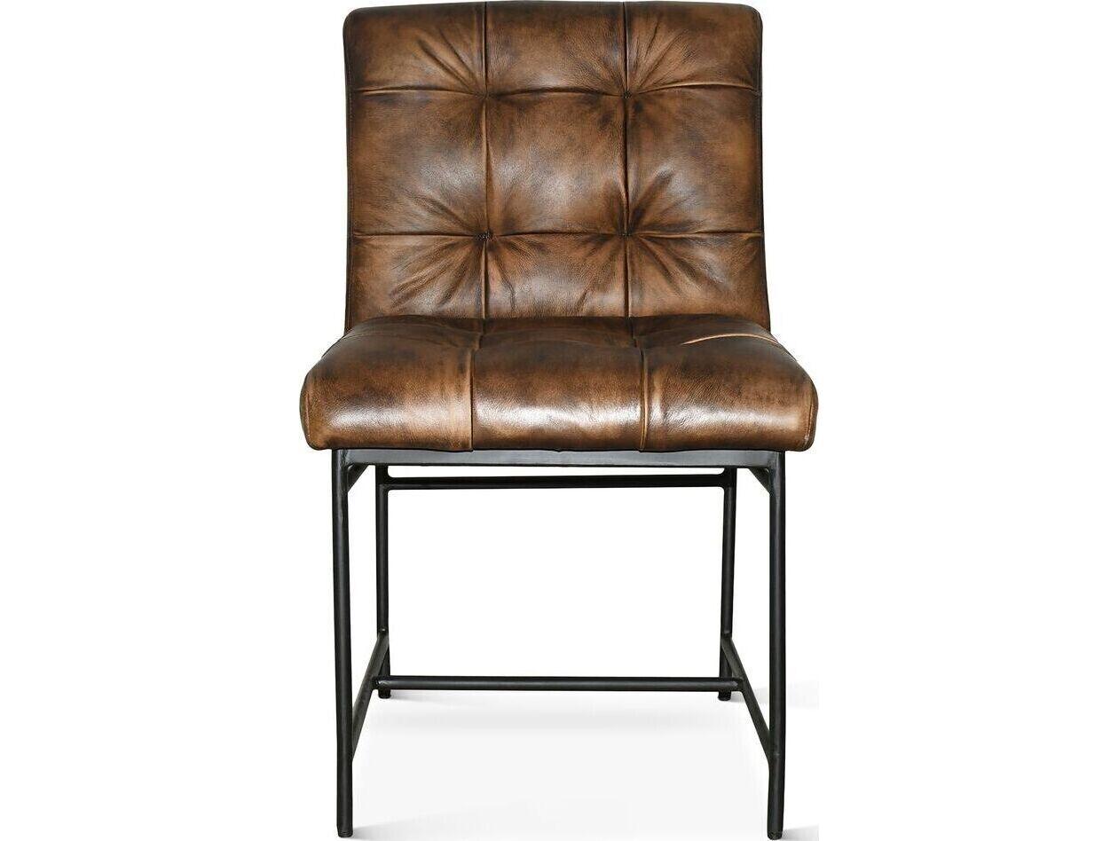 World Interiors Brisbane Brown Leather Armless Dining Chair