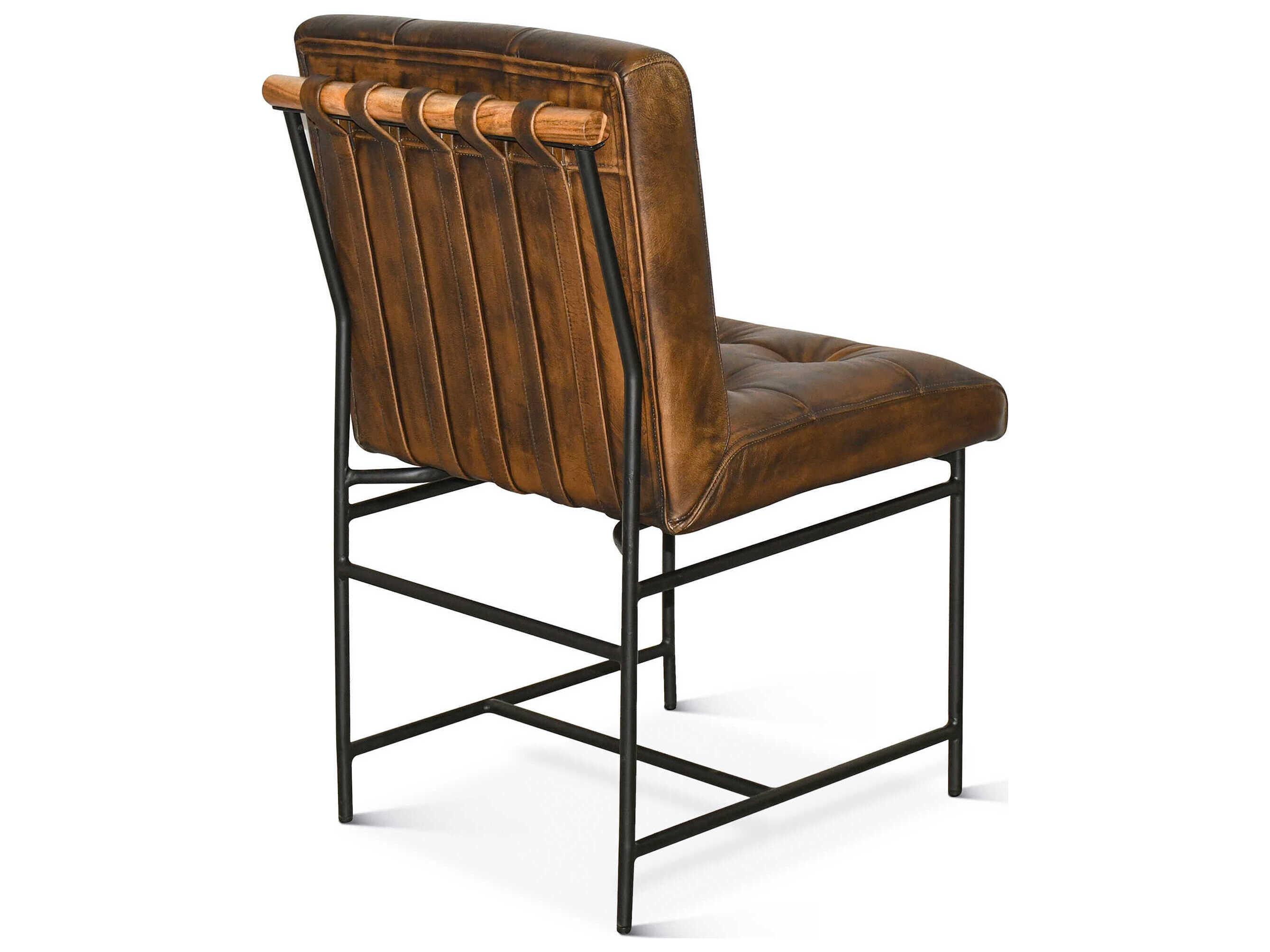 World Interiors Brisbane Brown Leather Side Dining Chair