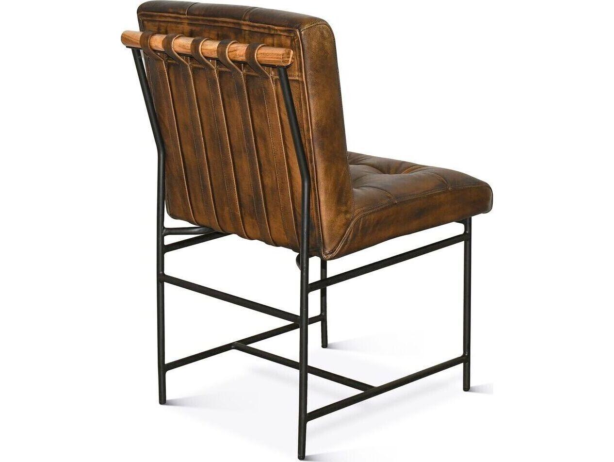 World Interiors Brisbane Brown Leather Armless Dining Chair
