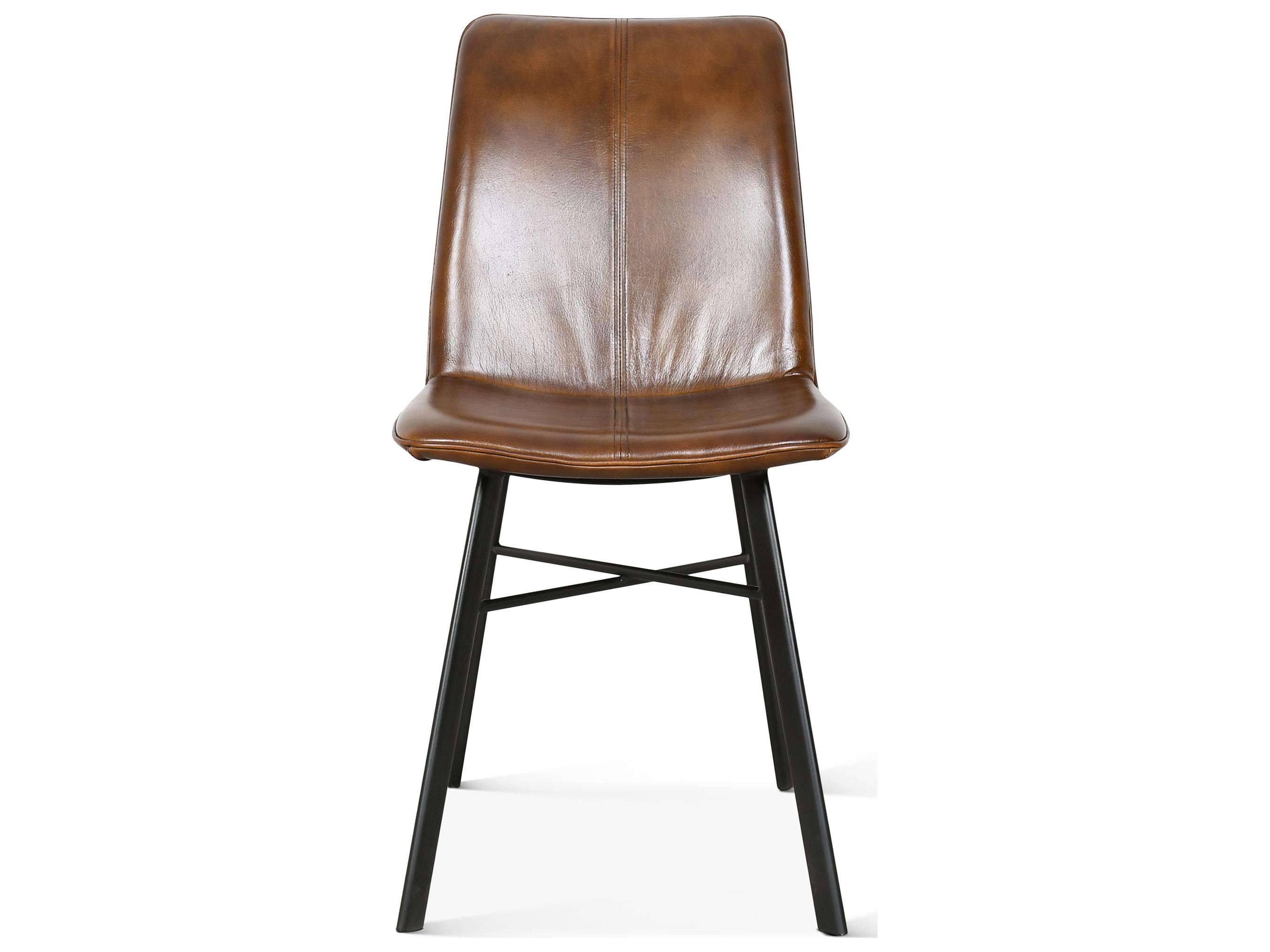 World Interiors Brisbane Brown Leather Armless Dining Chair