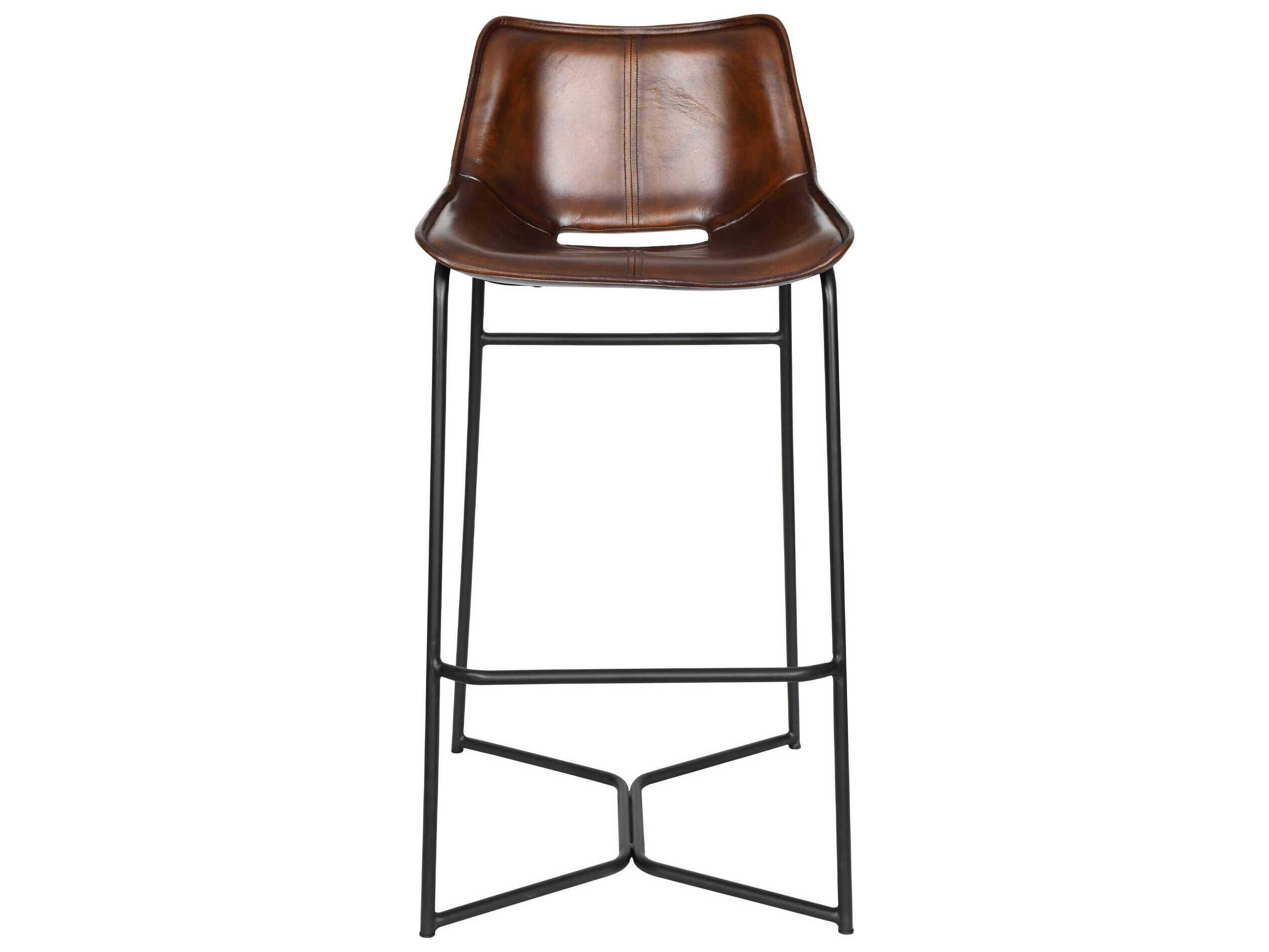 World Interiors Brisben Leather Black Powder Coat Chesnut Bar Stool