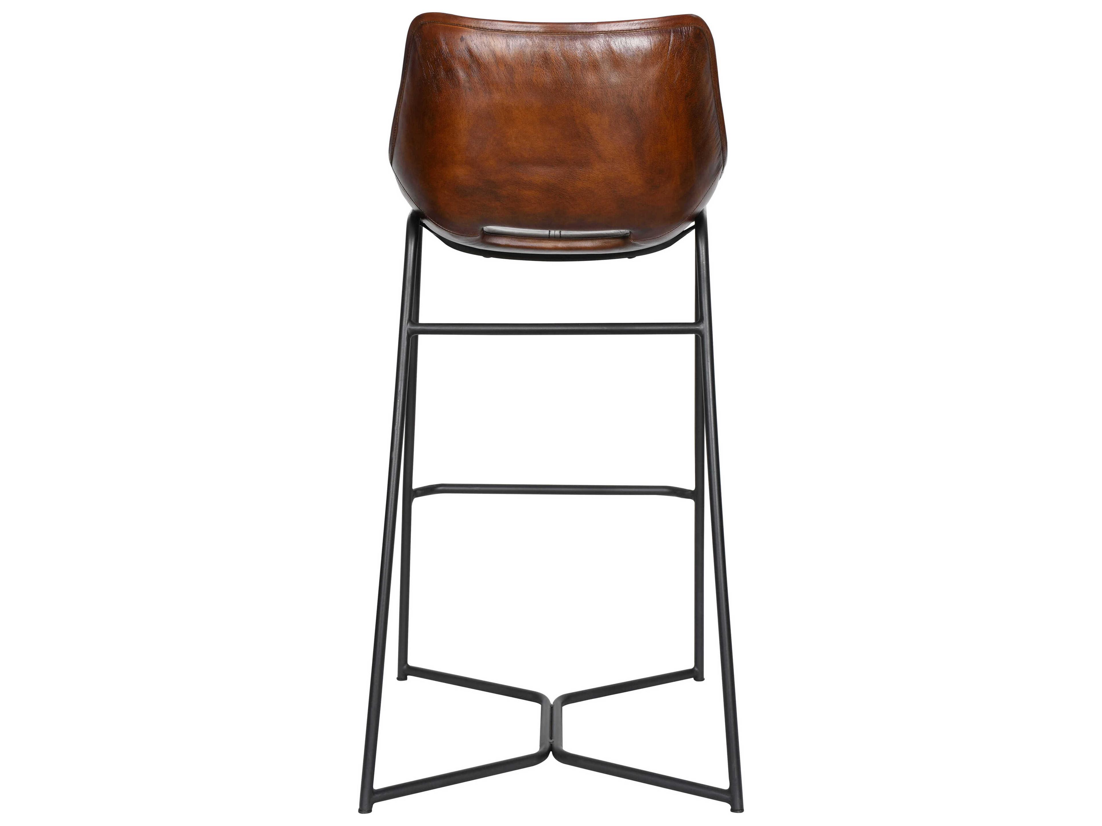World Interiors Brisben Leather Black Powder Coat Chesnut Bar Stool