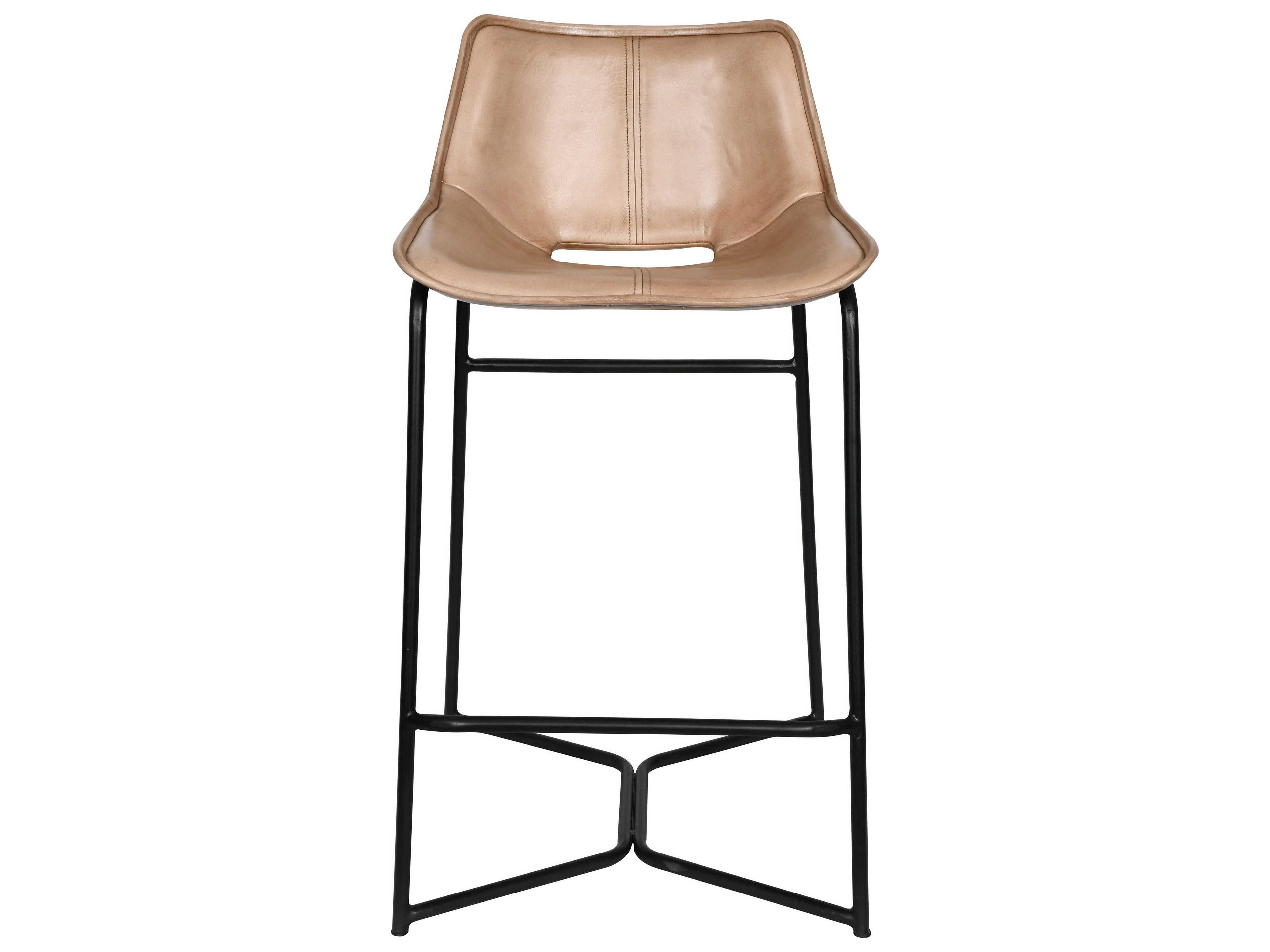 World Interiors Brisben Leather Black Powder Coat Antique Ivory Counter Stool