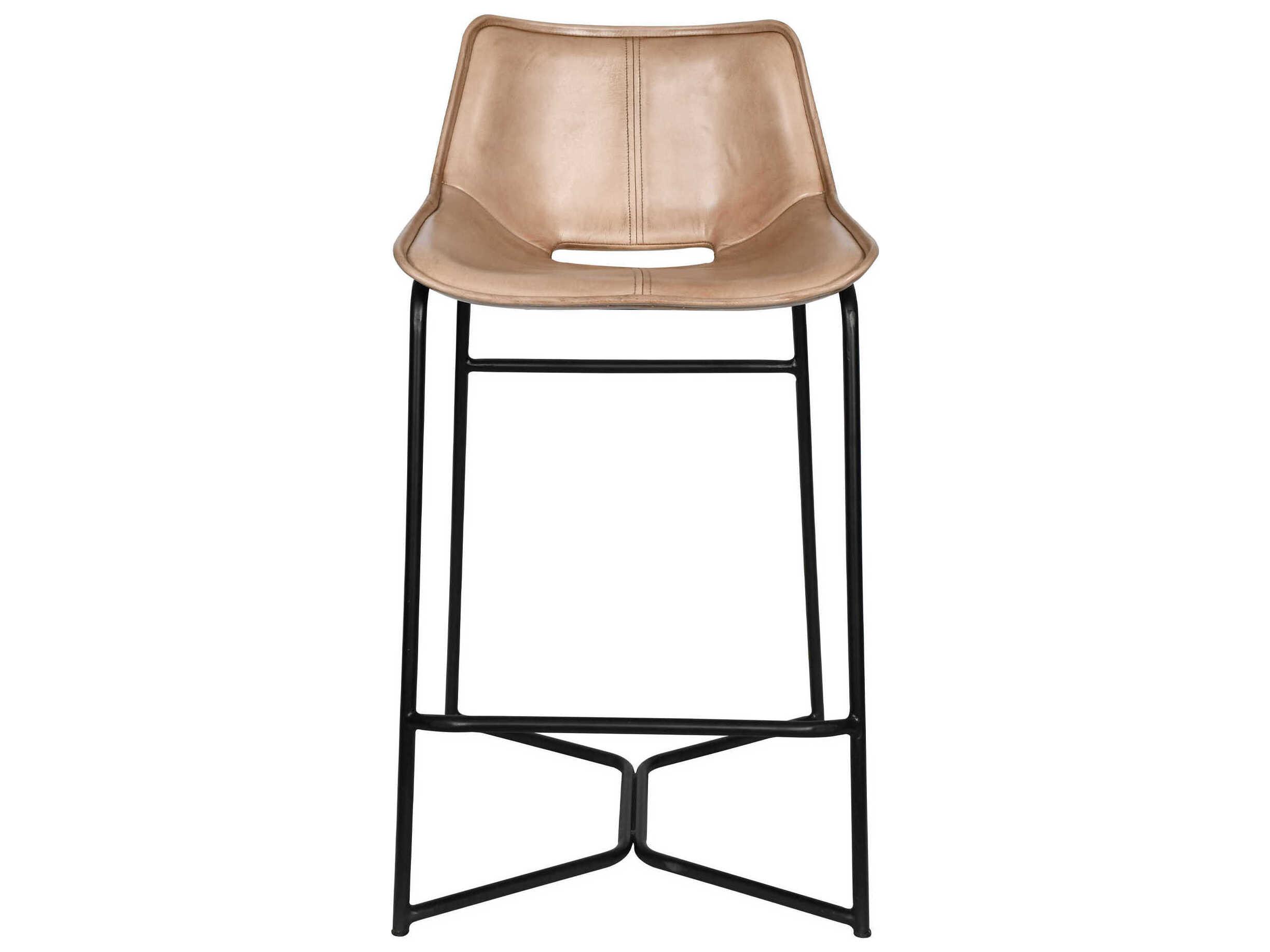 World Interiors Brisben Leather Black Powder Coat Antique Ivory Counter Stool