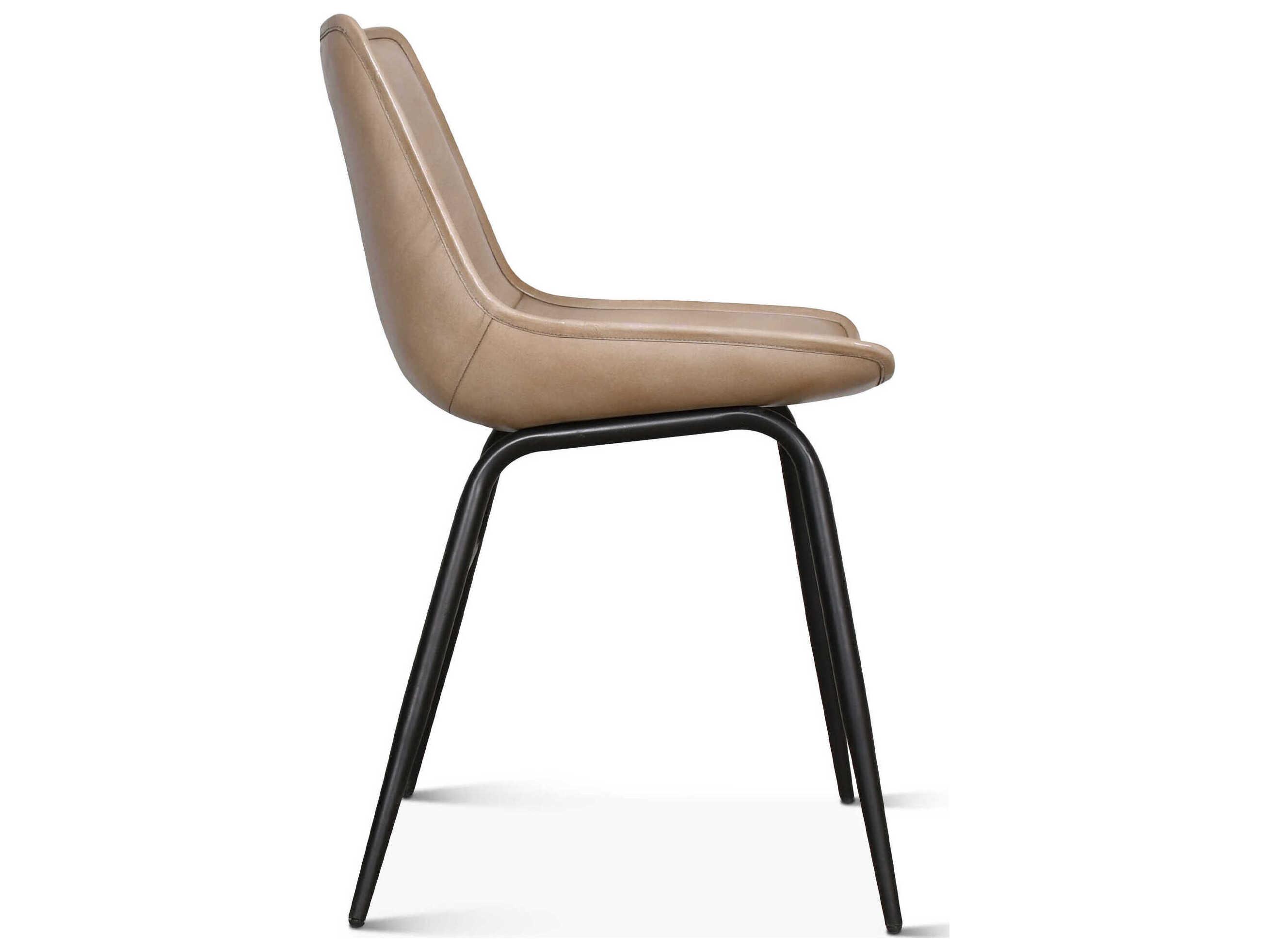 World Interiors Brisbane Beige Leather Side Dining Chair