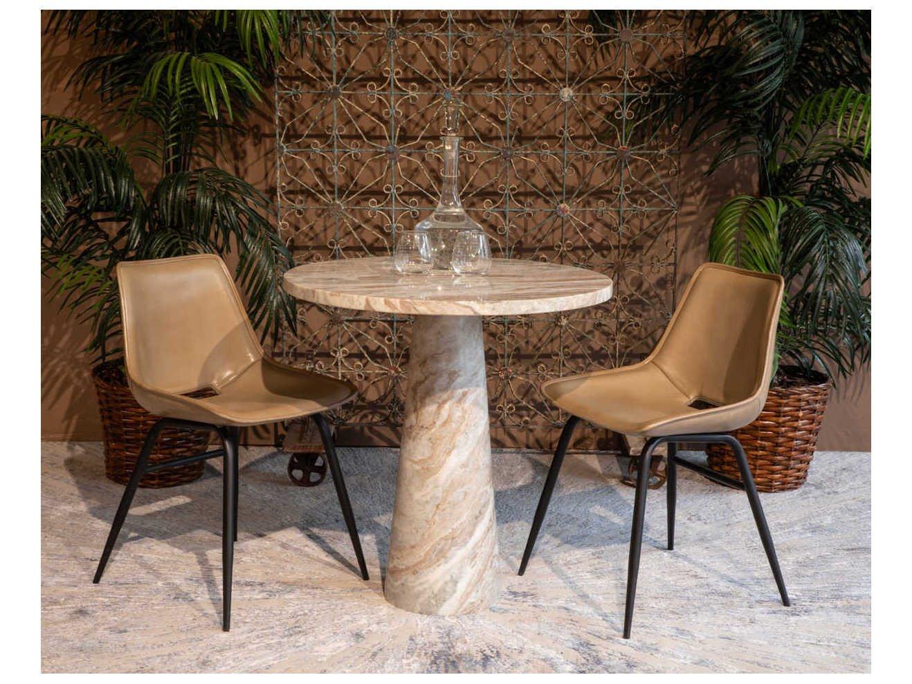 World Interiors Brisbane Beige Leather Side Dining Chair