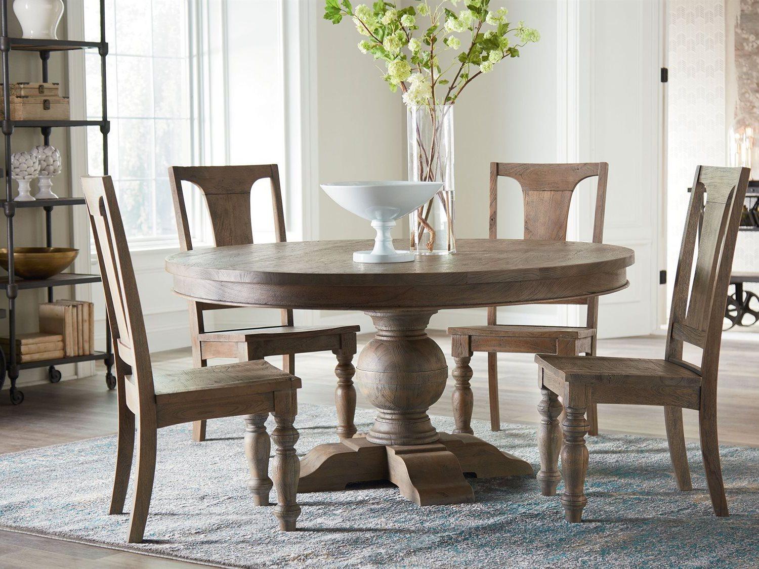 World Interiors Chatham Downs Round Wood Weathered Teak Dining Table