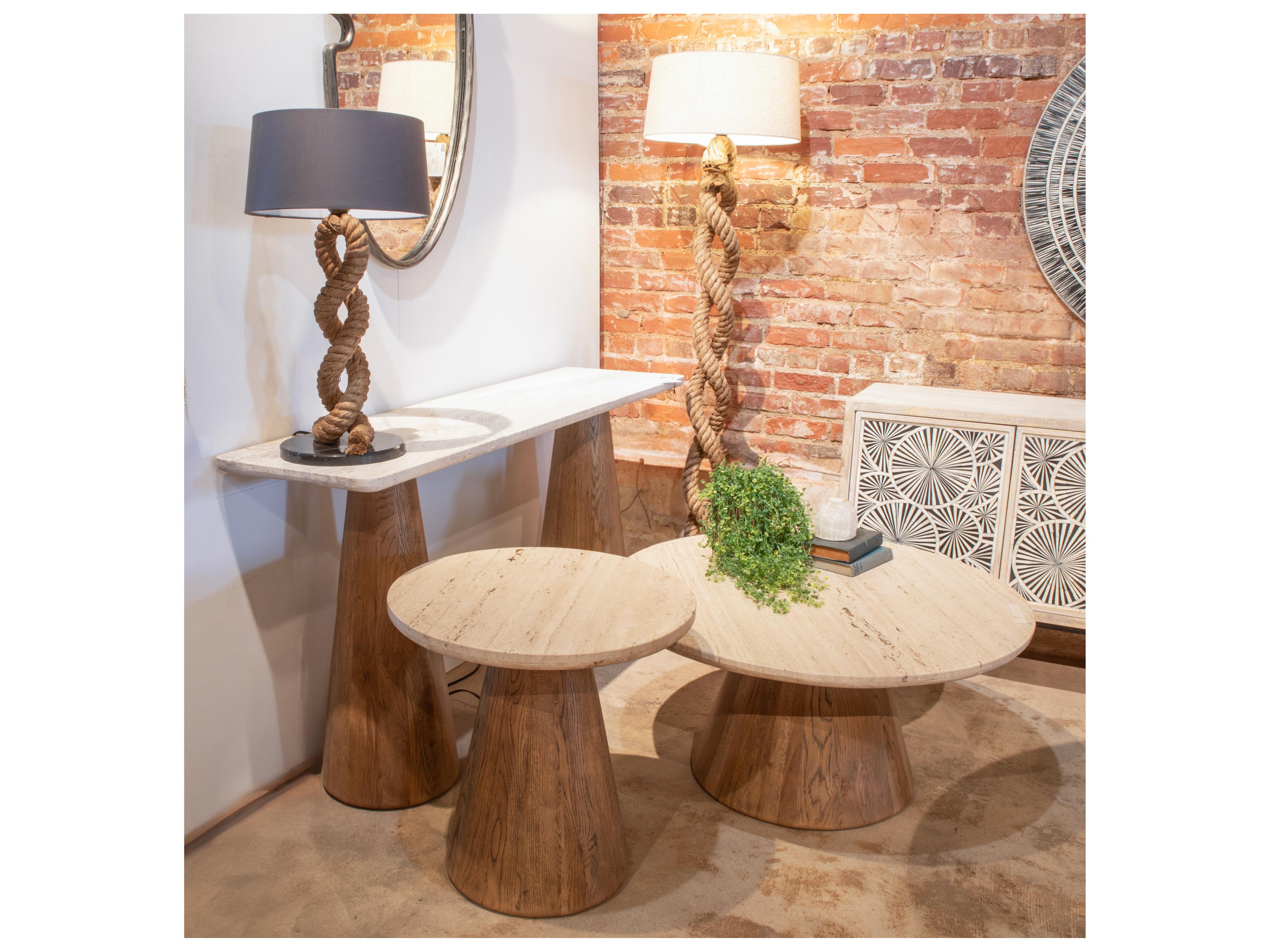 World Interiors Caldera Round Stone Natural End Table