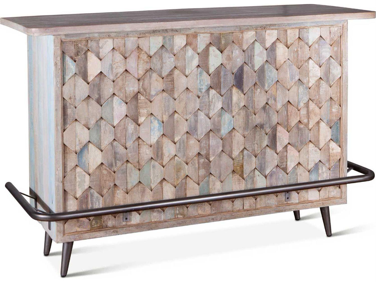 World Interiors Cordoba Blue Teak Wood Vintage Teal Bar Cabinet