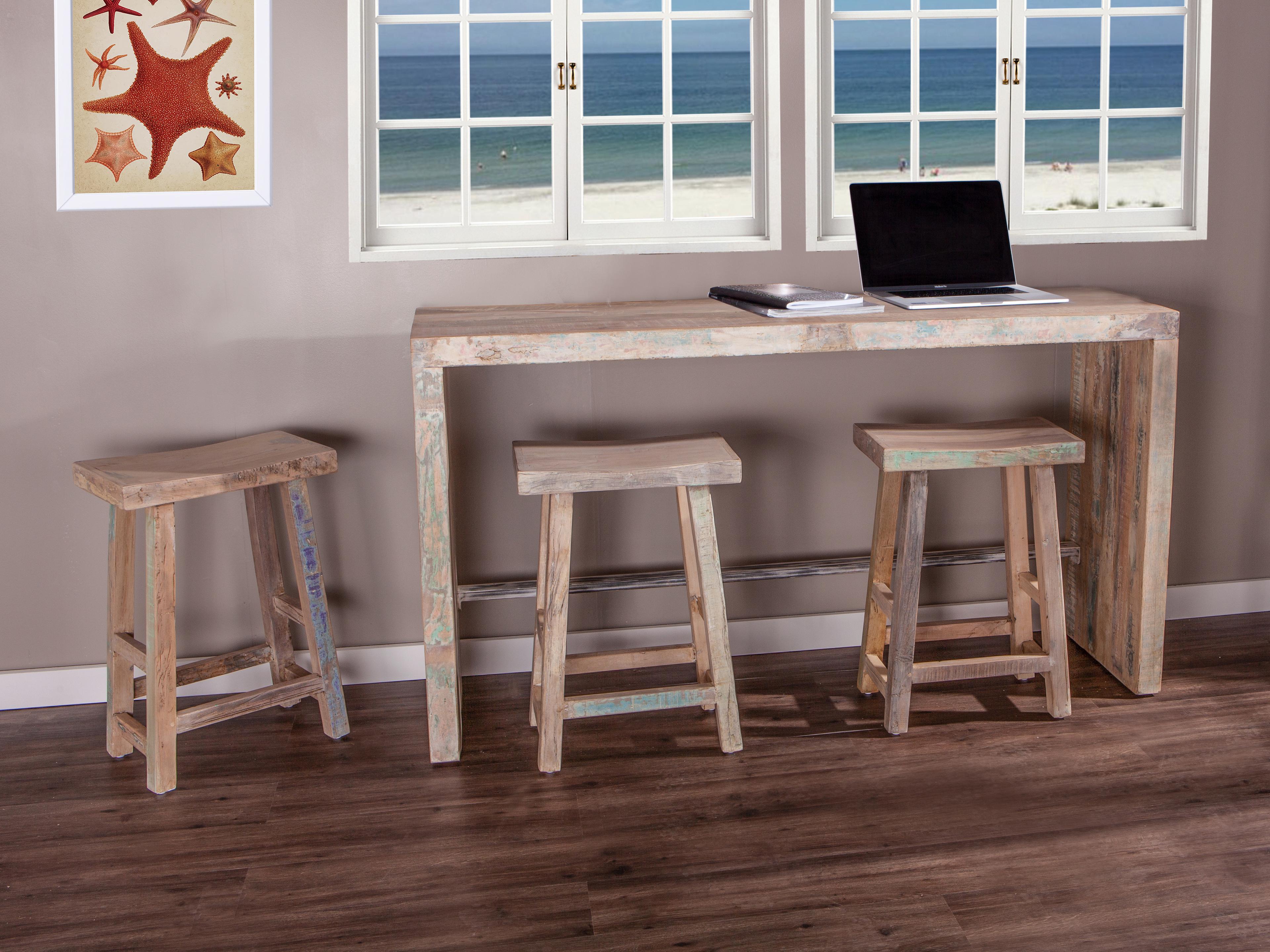 World Interiors Cordoba Teak Wood Vintage Teal Counter Stool