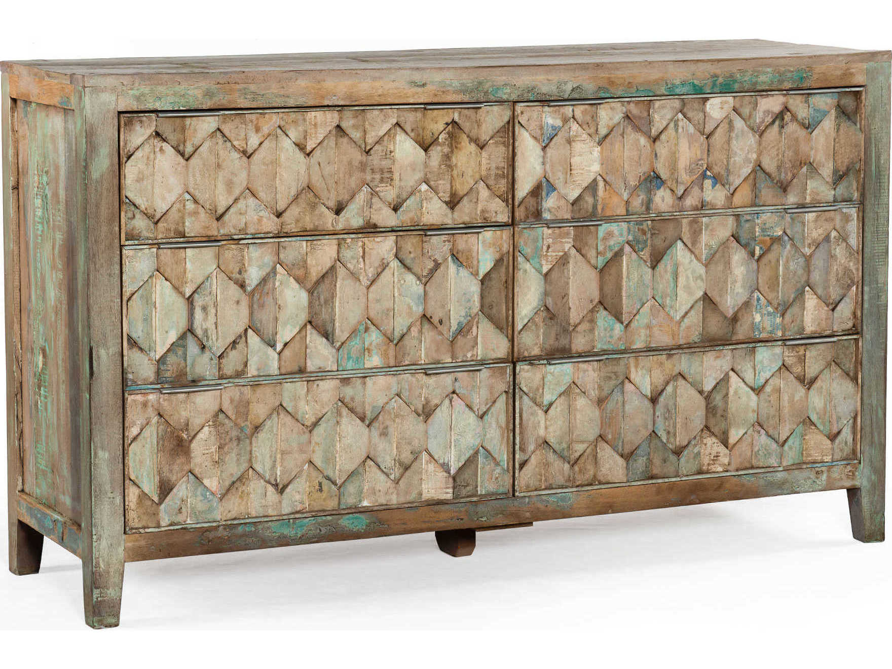 World Interiors Cordoba 6-Drawers Blue Teak Wood Double Dresser