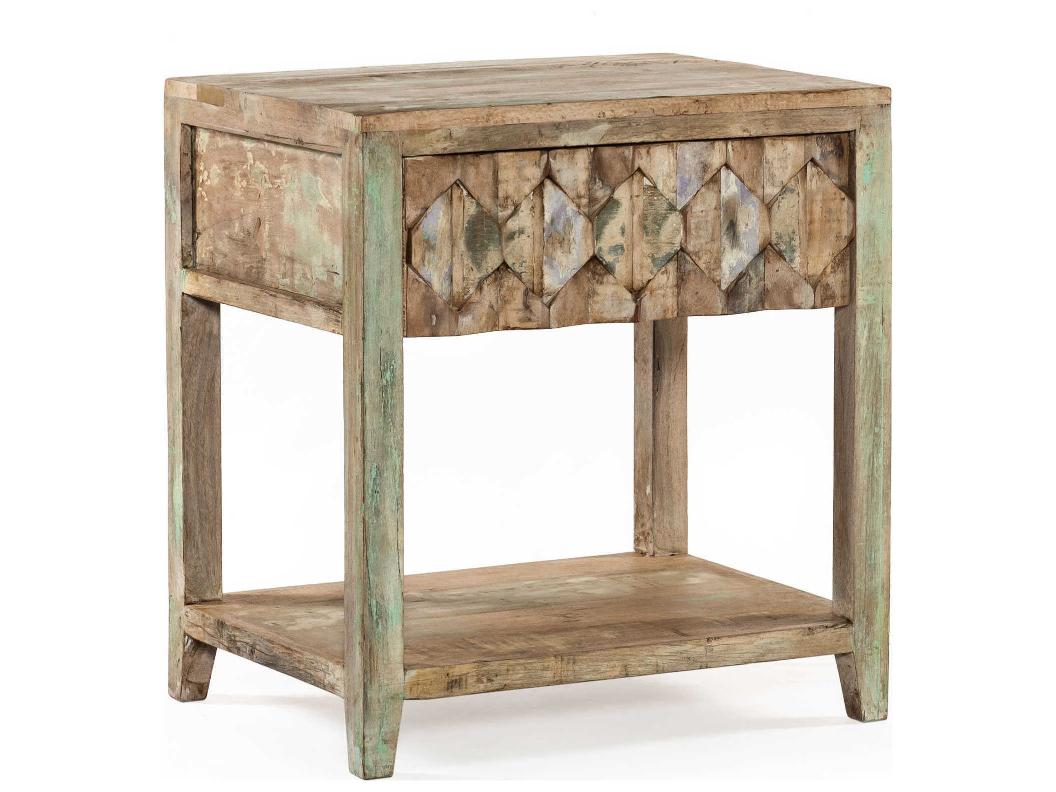 World Interiors Cordoba 1-Drawer Blue Teak Wood Chest Nightstand
