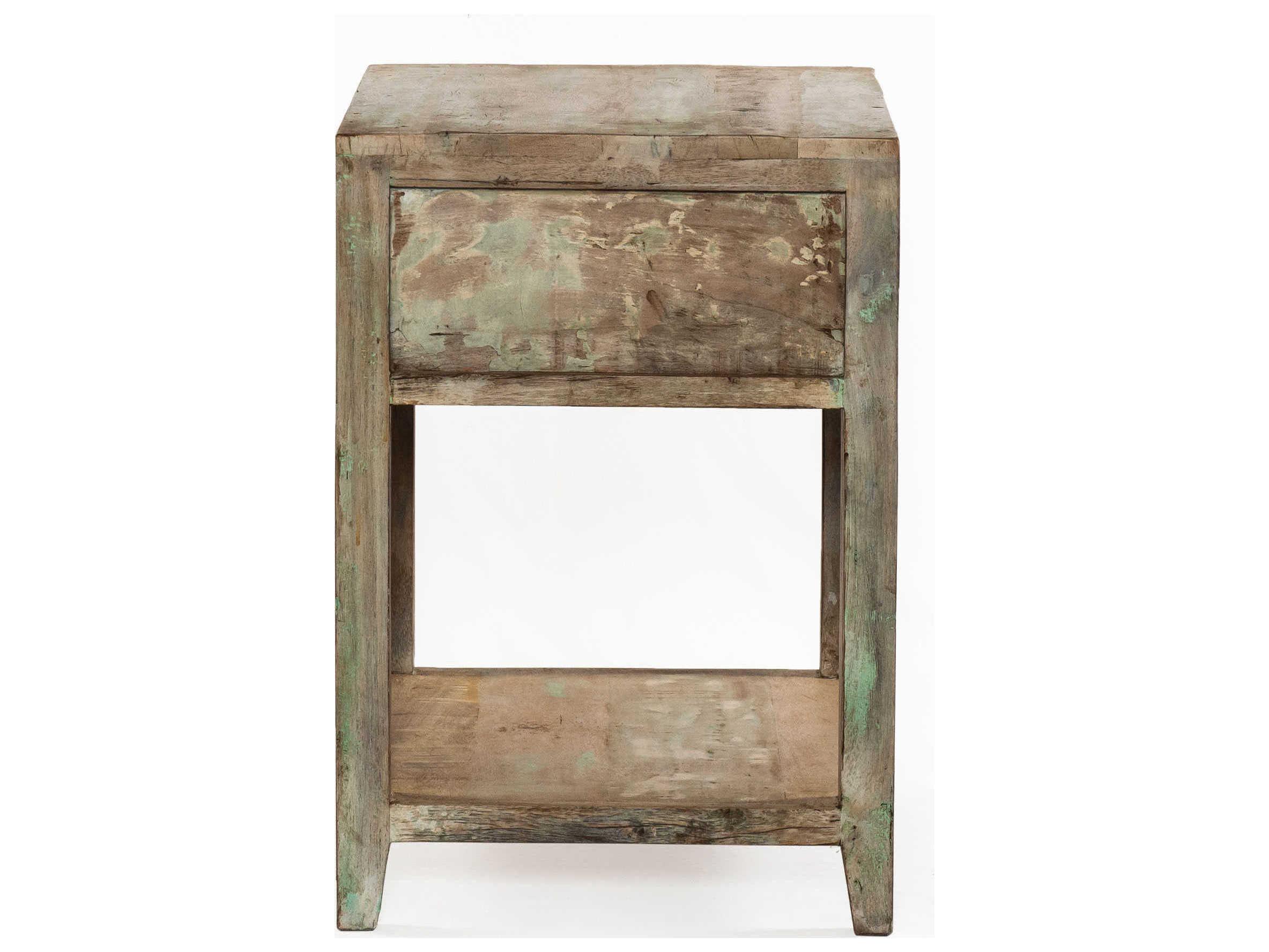 World Interiors Cordoba 1-Drawer Blue Teak Wood Chest Nightstand