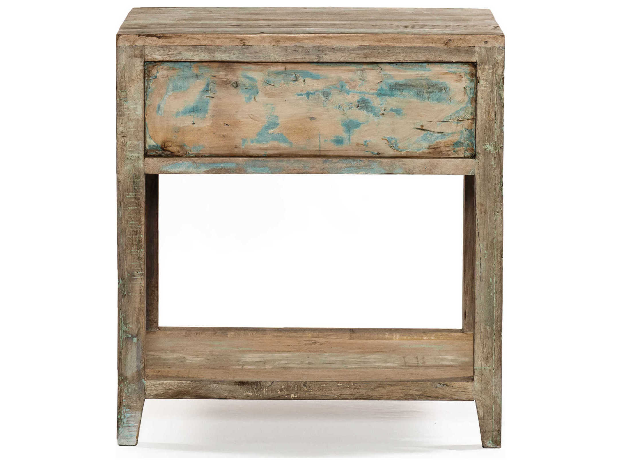 World Interiors Cordoba 1-Drawer Blue Teak Wood Chest Nightstand