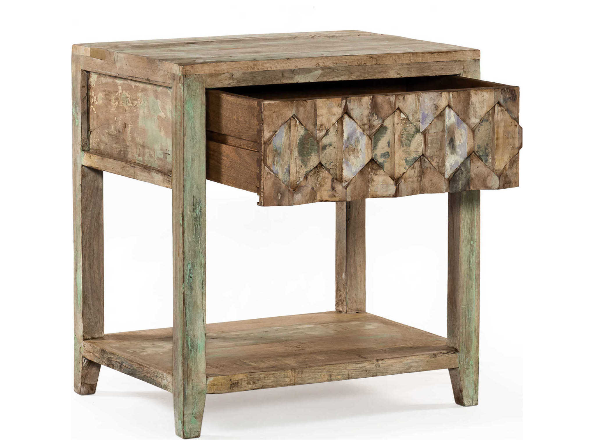 World Interiors Cordoba 1-Drawer Blue Teak Wood Chest Nightstand