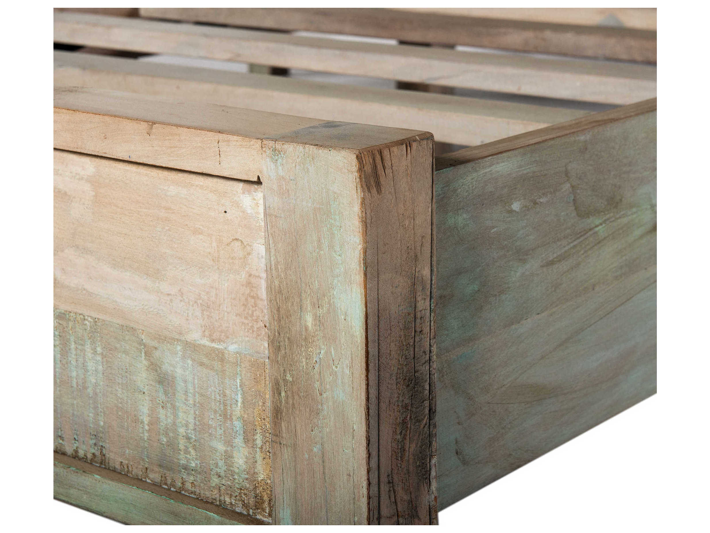 World Interiors Cordoba Vintage Teal Blue Teak Wood King Platform Bed