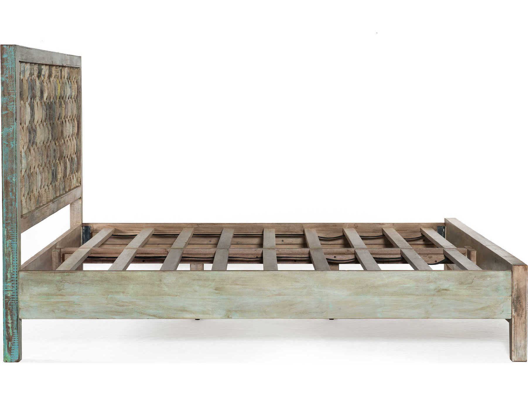 World Interiors Cordoba Vintage Teal Blue Teak Wood Queen Platform Bed