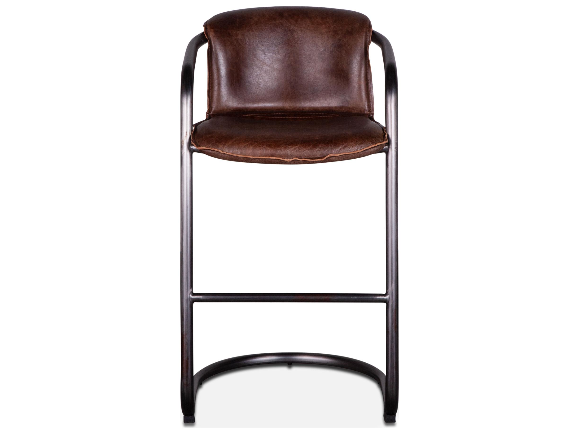 World Interiors Chiavari Geisha Brown Brushed Gunmetal Leather Bar Stool