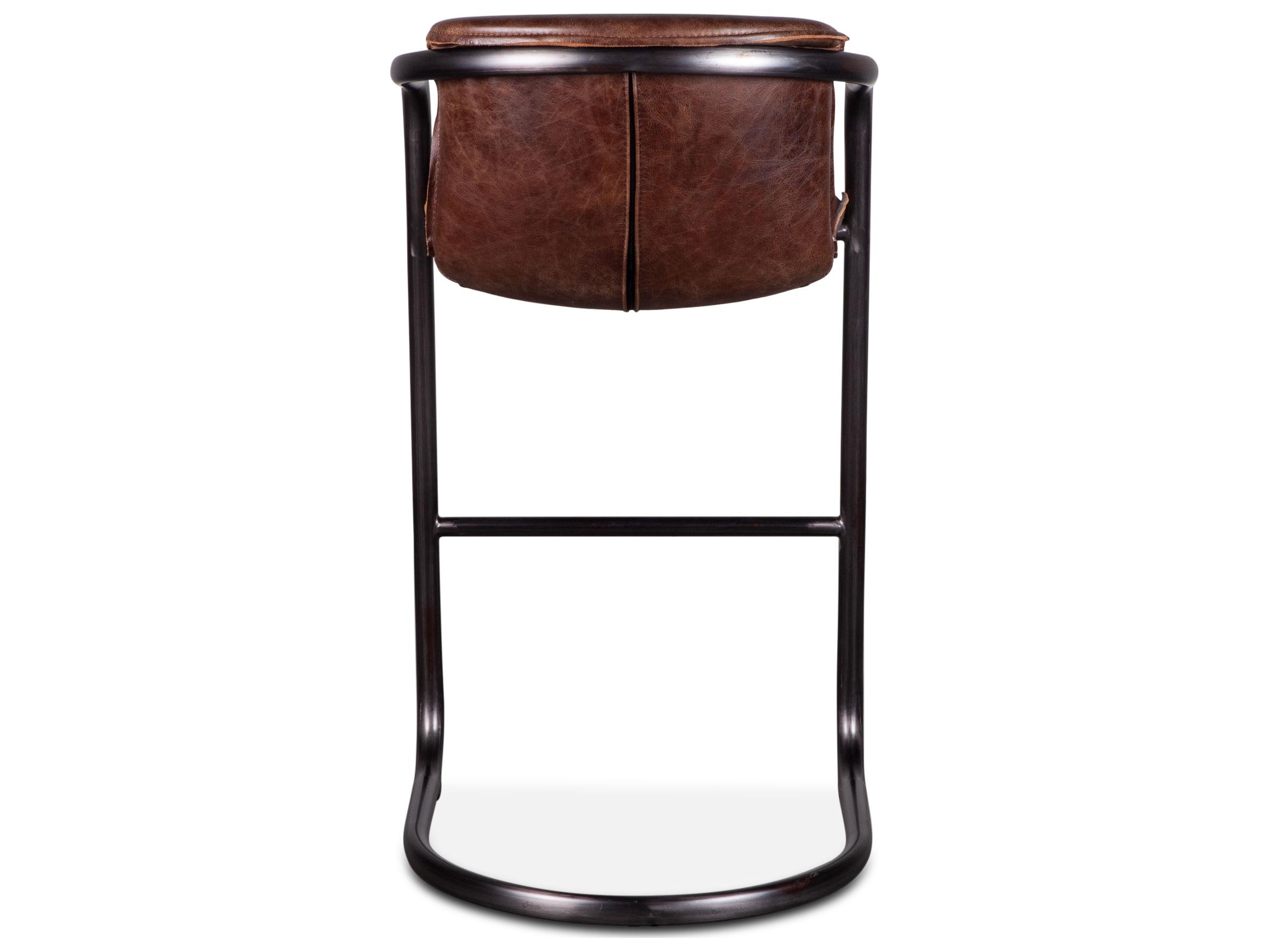 World Interiors Chiavari Geisha Brown Brushed Gunmetal Leather Bar Stool