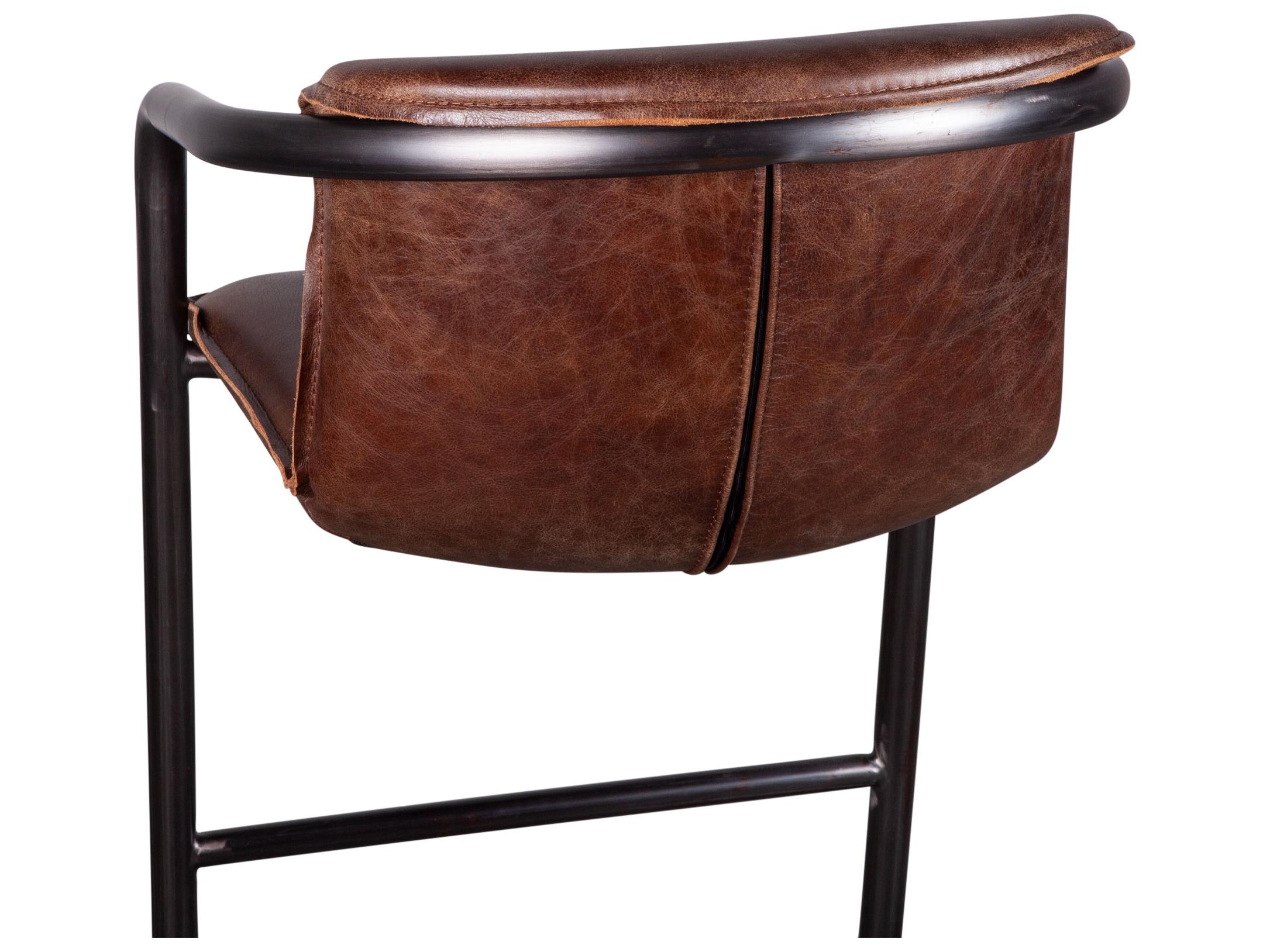 World Interiors Chiavari Geisha Brown Brushed Gunmetal Leather Bar Stool