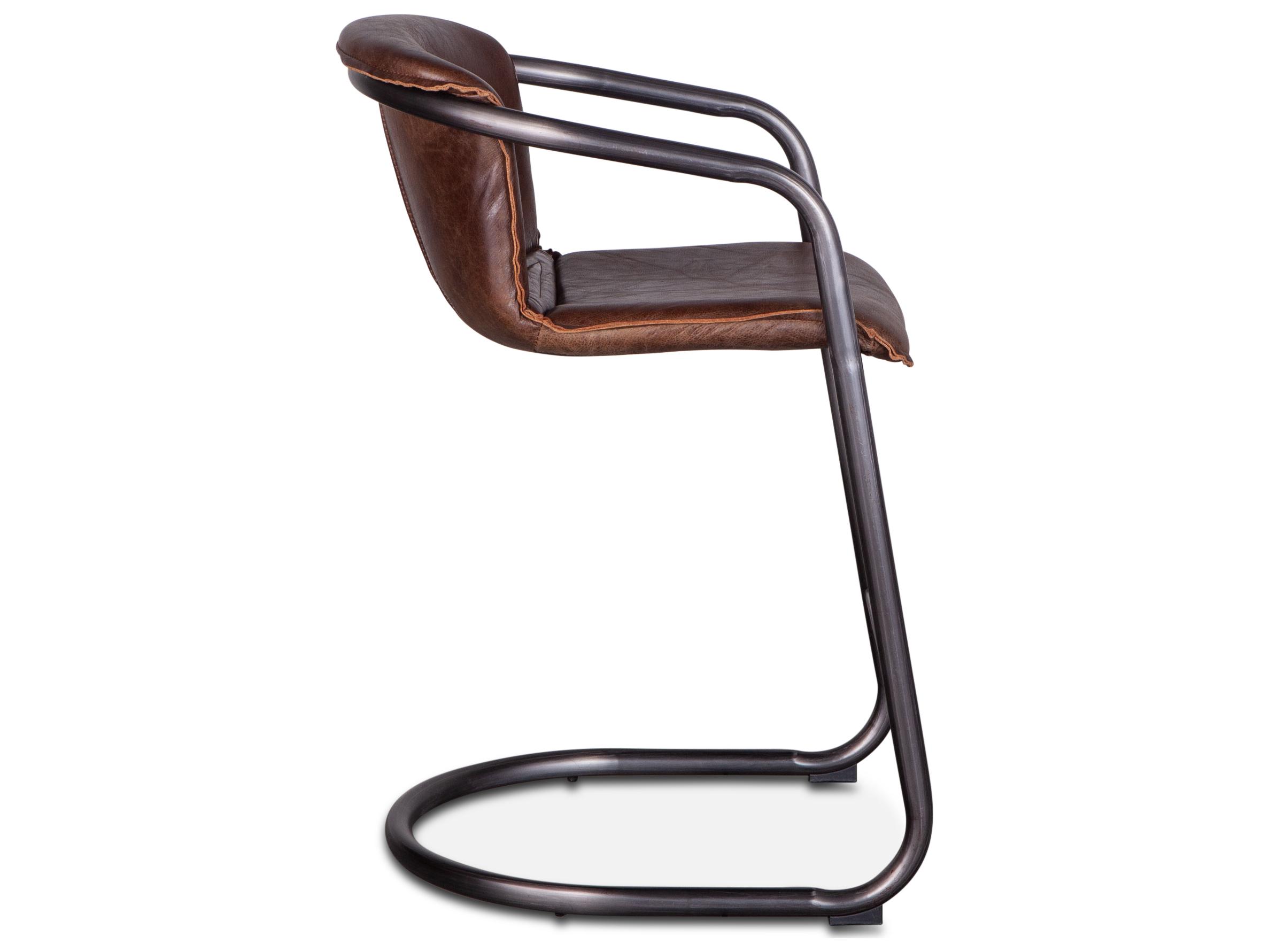 World Interiors Chiavari Geisha Brown Brushed Gunmetal Leather Counter Stool