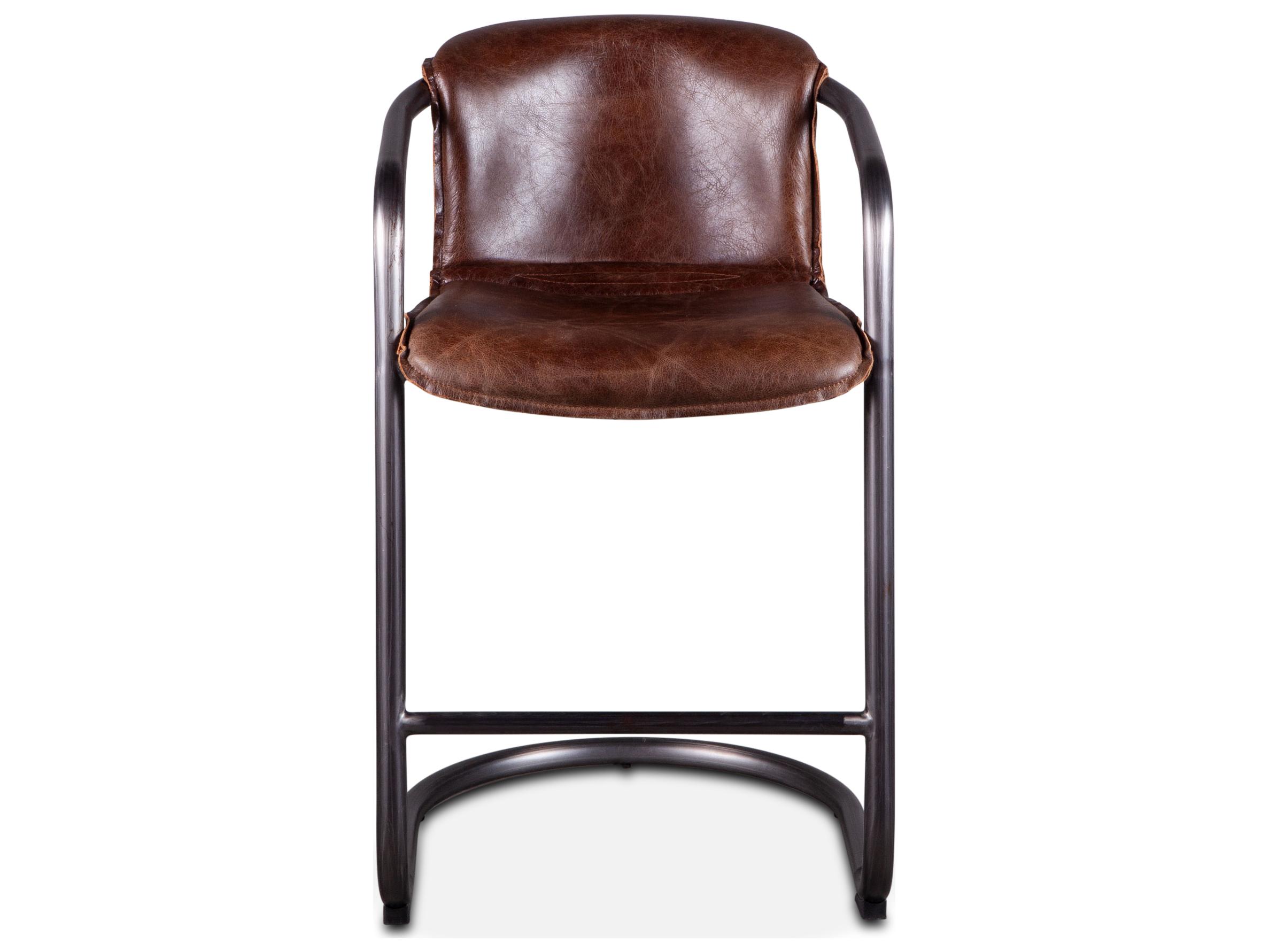 World Interiors Chiavari Geisha Brown Brushed Gunmetal Leather Counter Stool